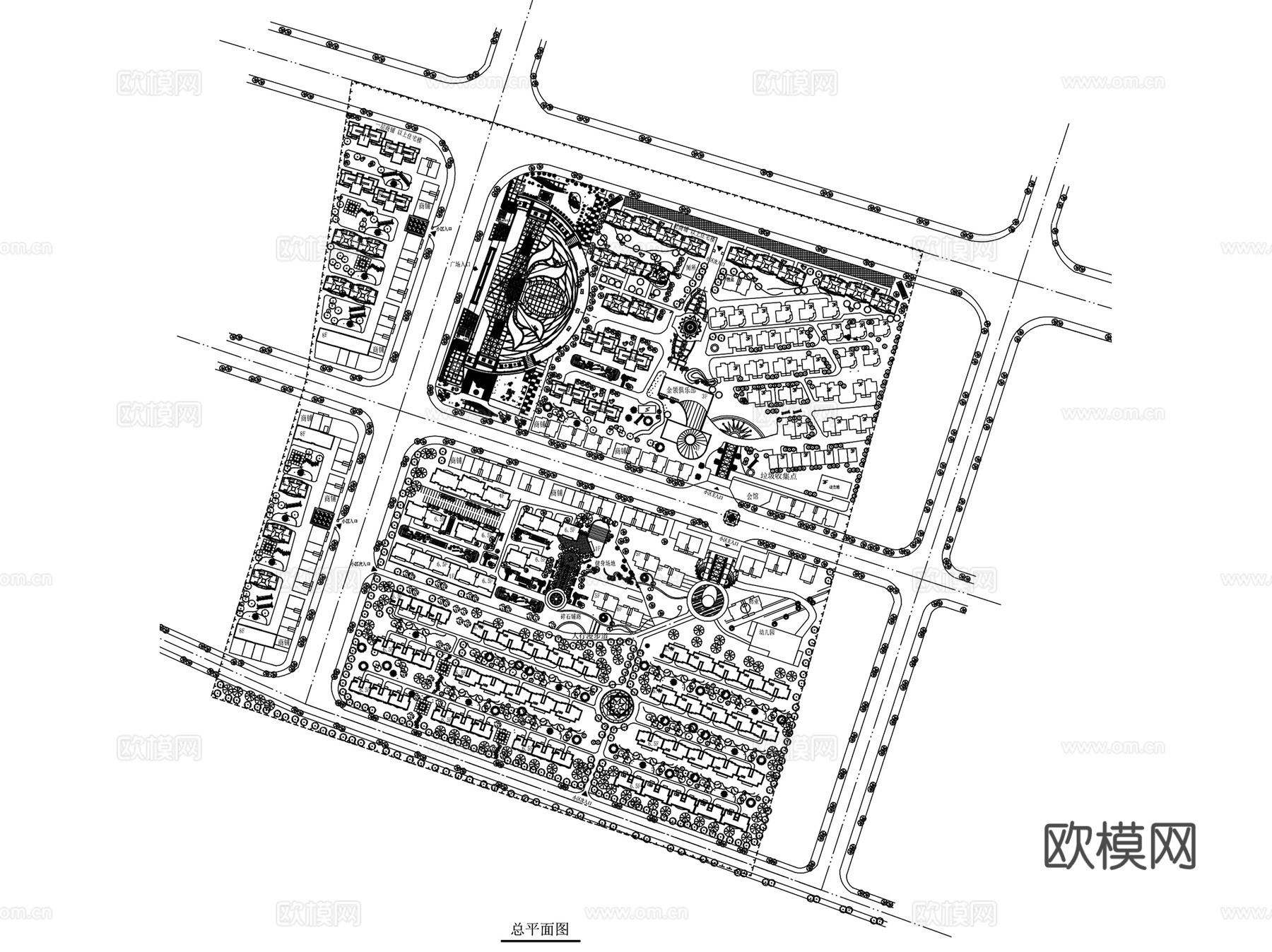 社区住宅大区居住区景观规划总平面CAD施工图集 150套cad施工图