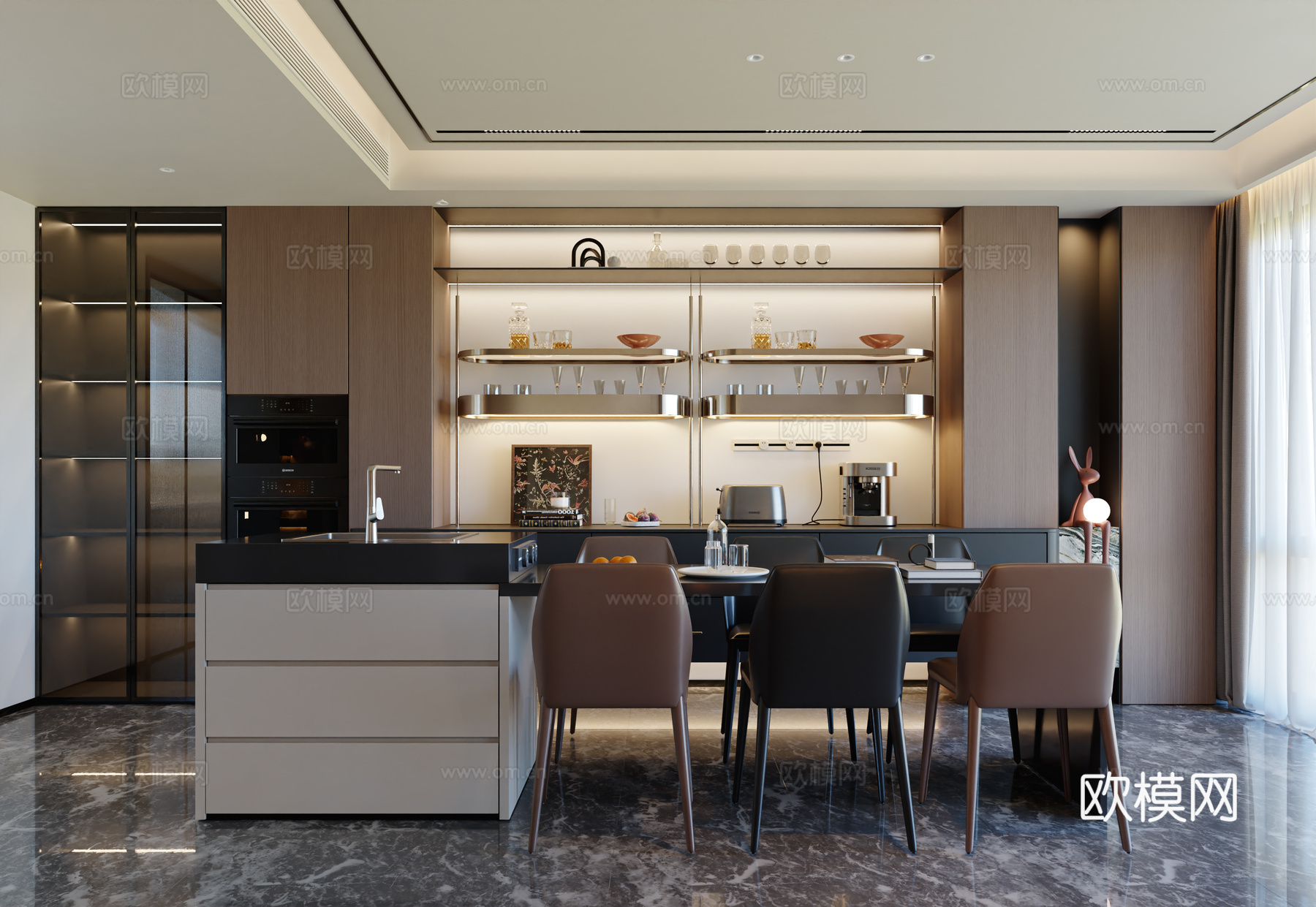 现代轻奢意式风格客餐厅3d模型下载（渲染图3）