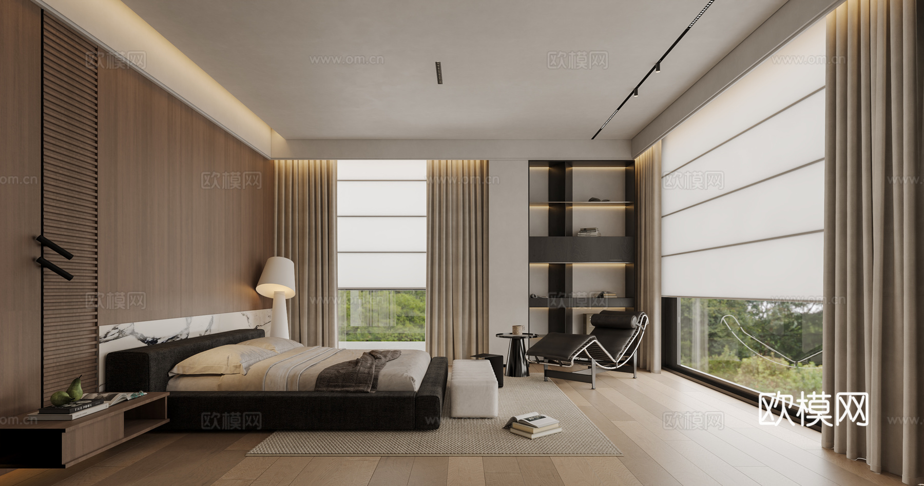 现代卧室su模型下载（渲染图1）