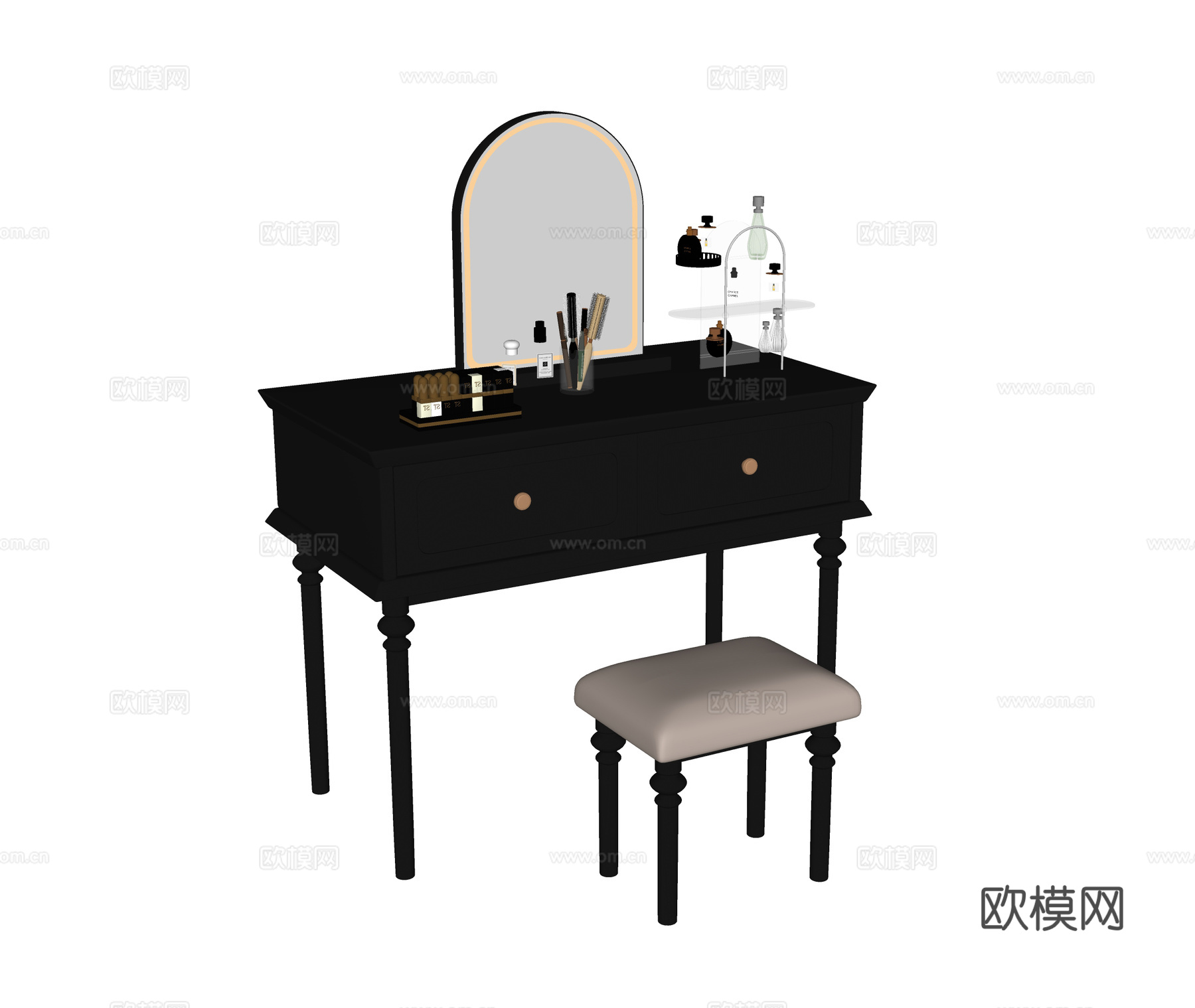 法式梳妆台 梳妆凳 化妆品su模型