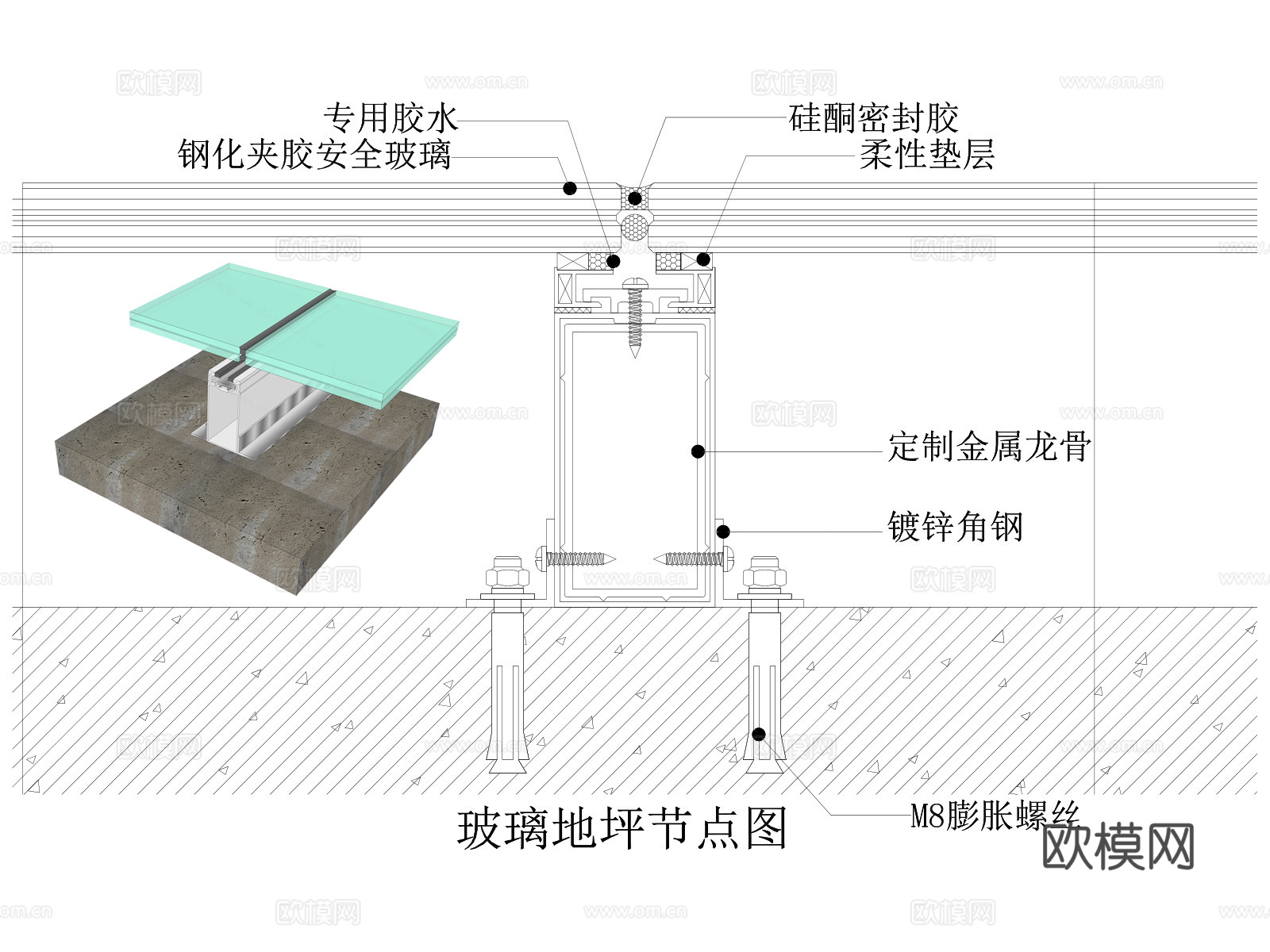 玻璃地坪 玻璃地面 钢化玻璃地面 发光地面 玻璃栈道cad施工图