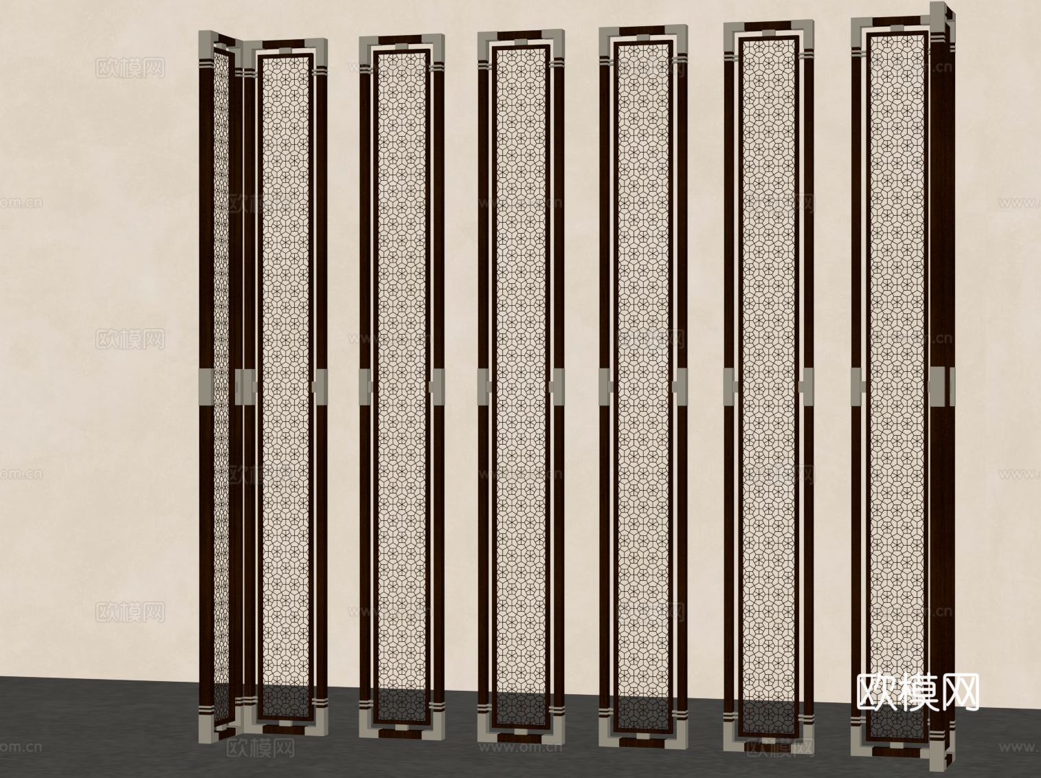 新中式隔断 花格su模型