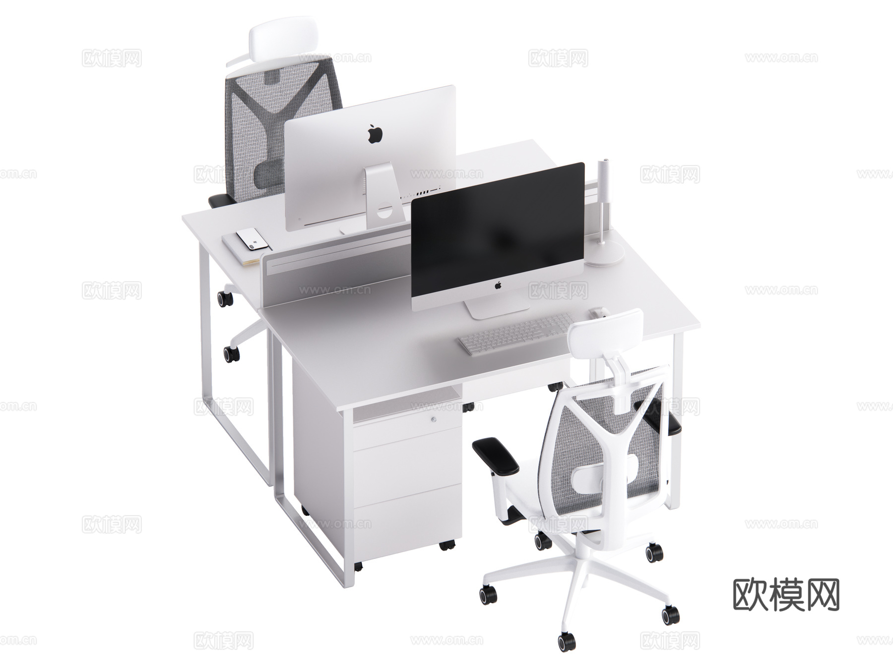 现代办公桌椅 员工工位su模型