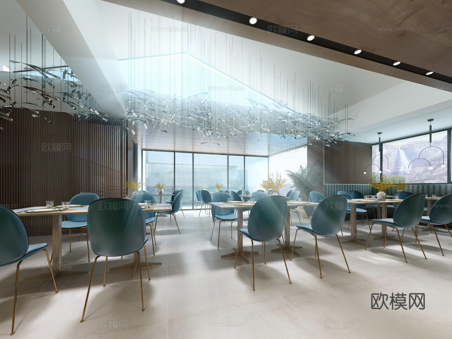 新中式西餐厅沙发椅子灯具饰品3d模型下载（渲染图3）