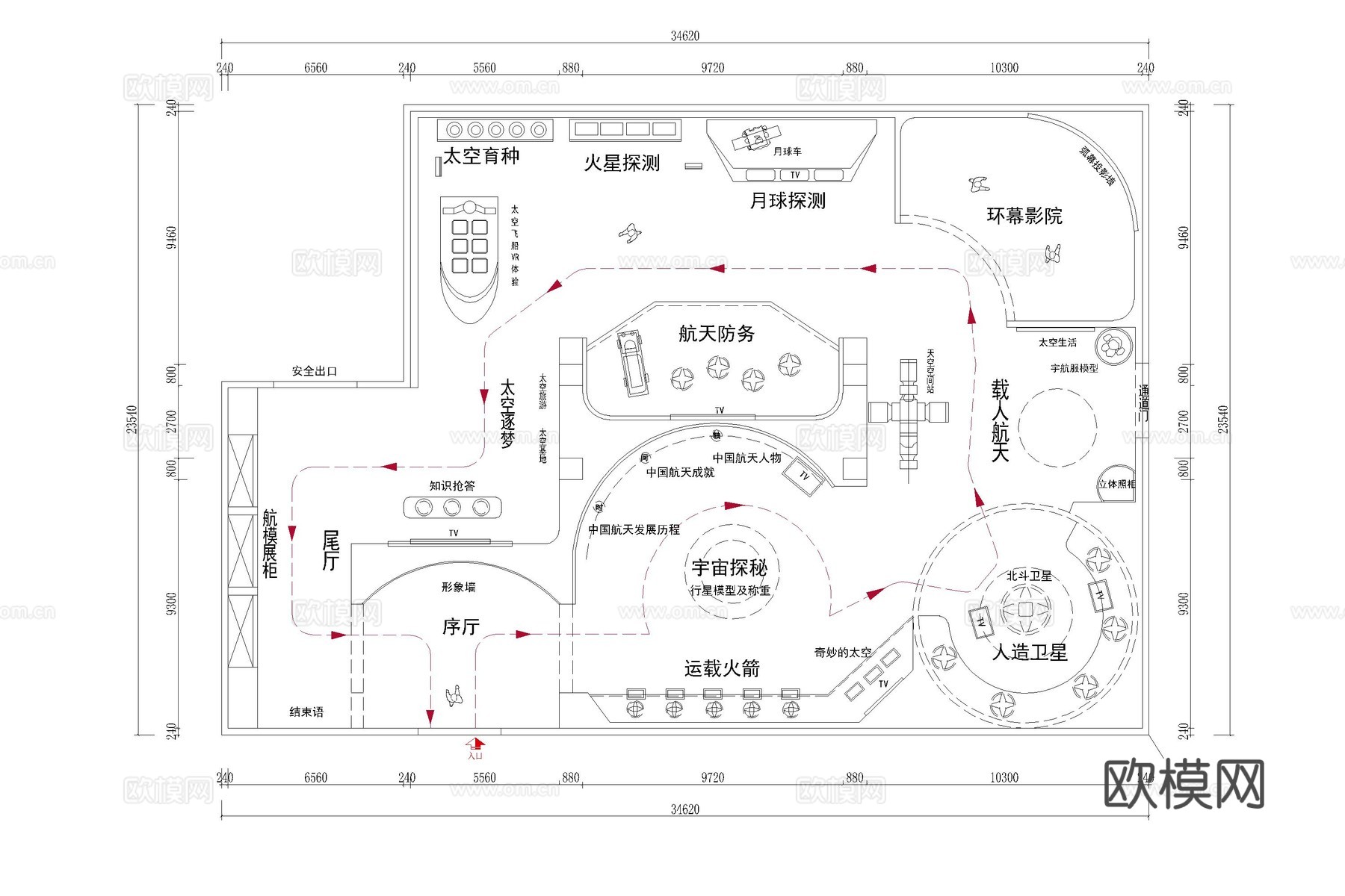 科技展厅 航天展厅 AI展厅 新能源展厅 航空展厅cad施工图