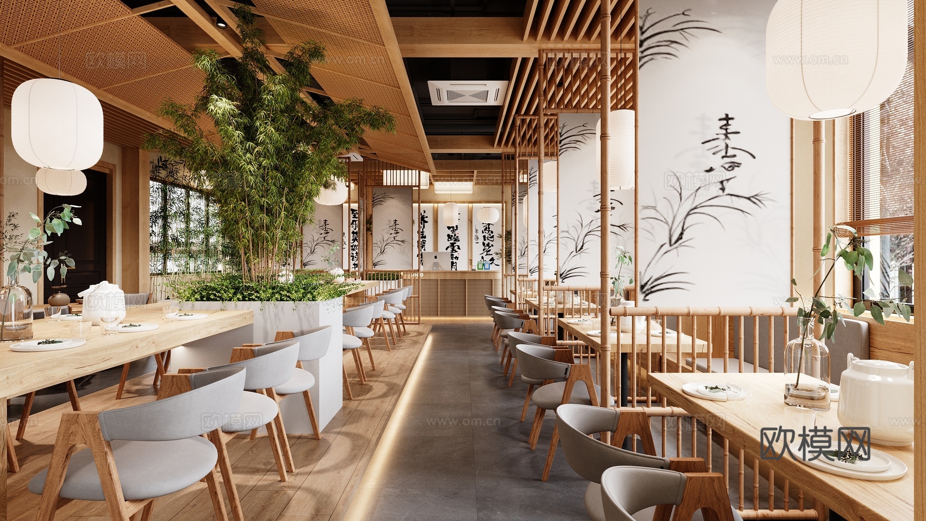 新中式素食餐厅3d模型下载（渲染图4）