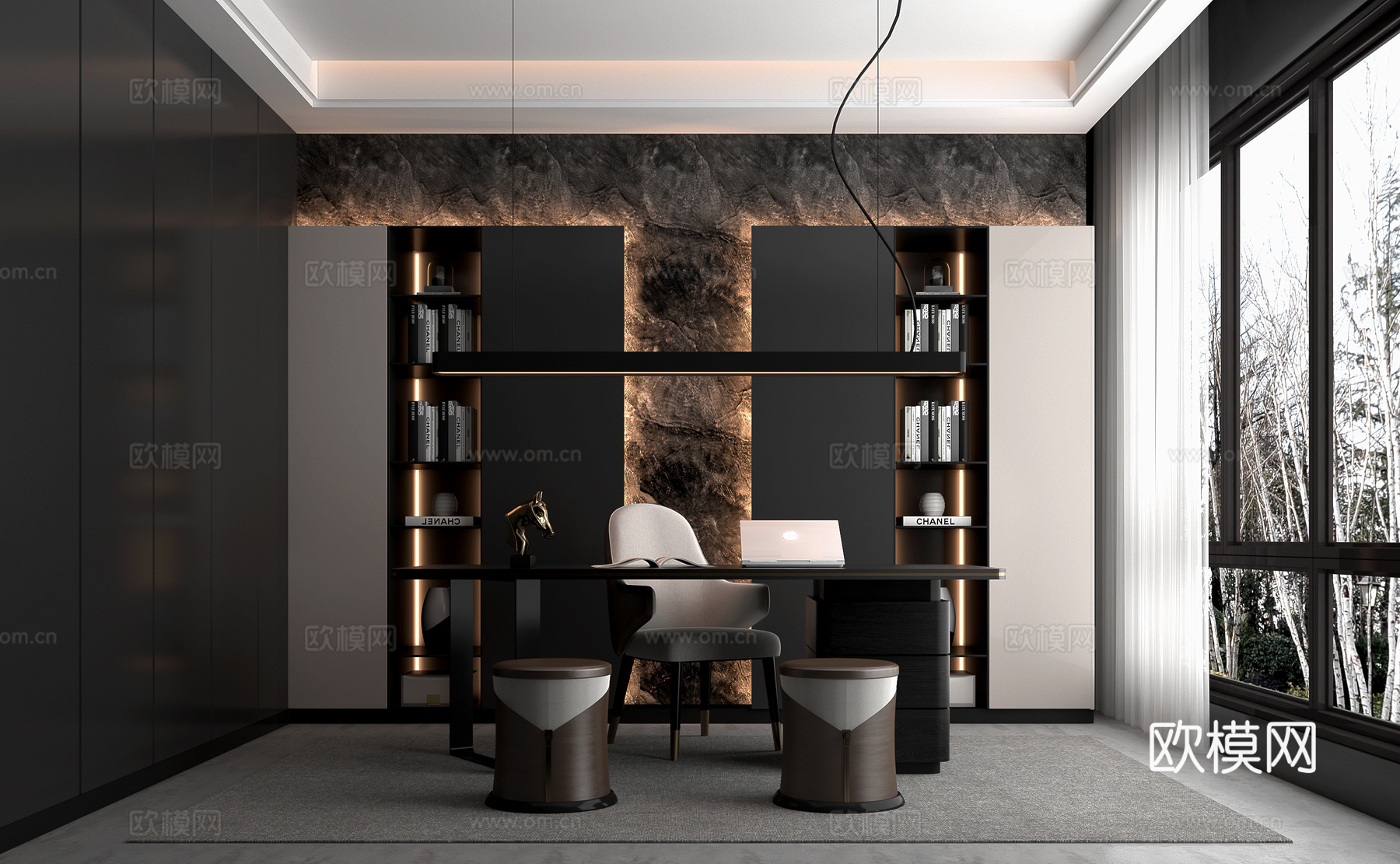 现代书房su模型