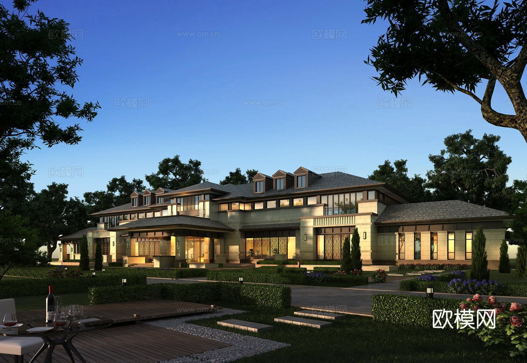 新中式酒店会所售楼处3d模型下载