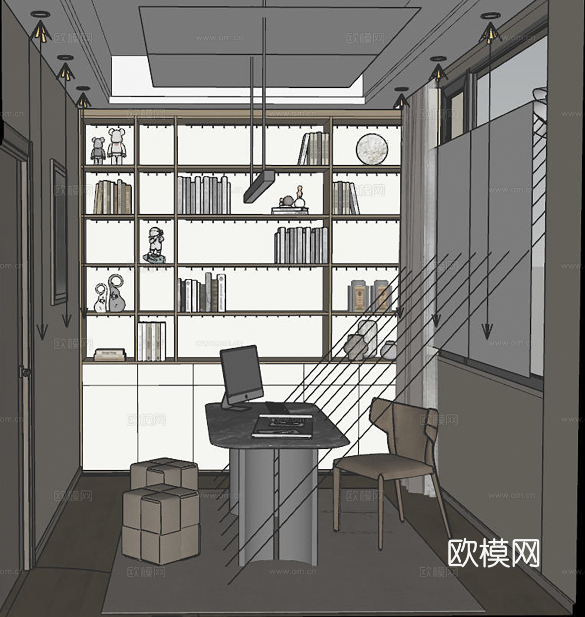 现代书房su模型