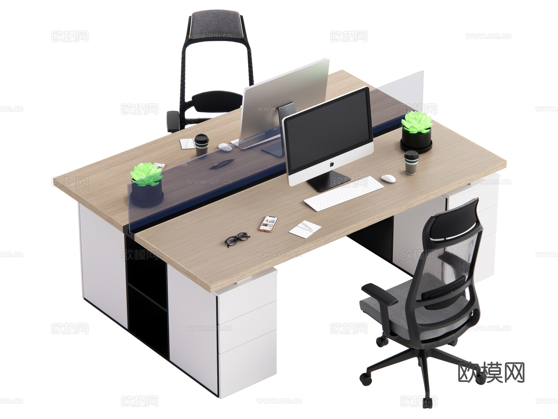 现代办公桌椅 员工工位su模型