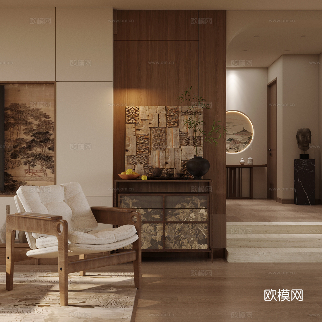 新中式禅意斗柜 新中式玄关柜 端景玄关柜 新中式装饰柜 边柜su模型