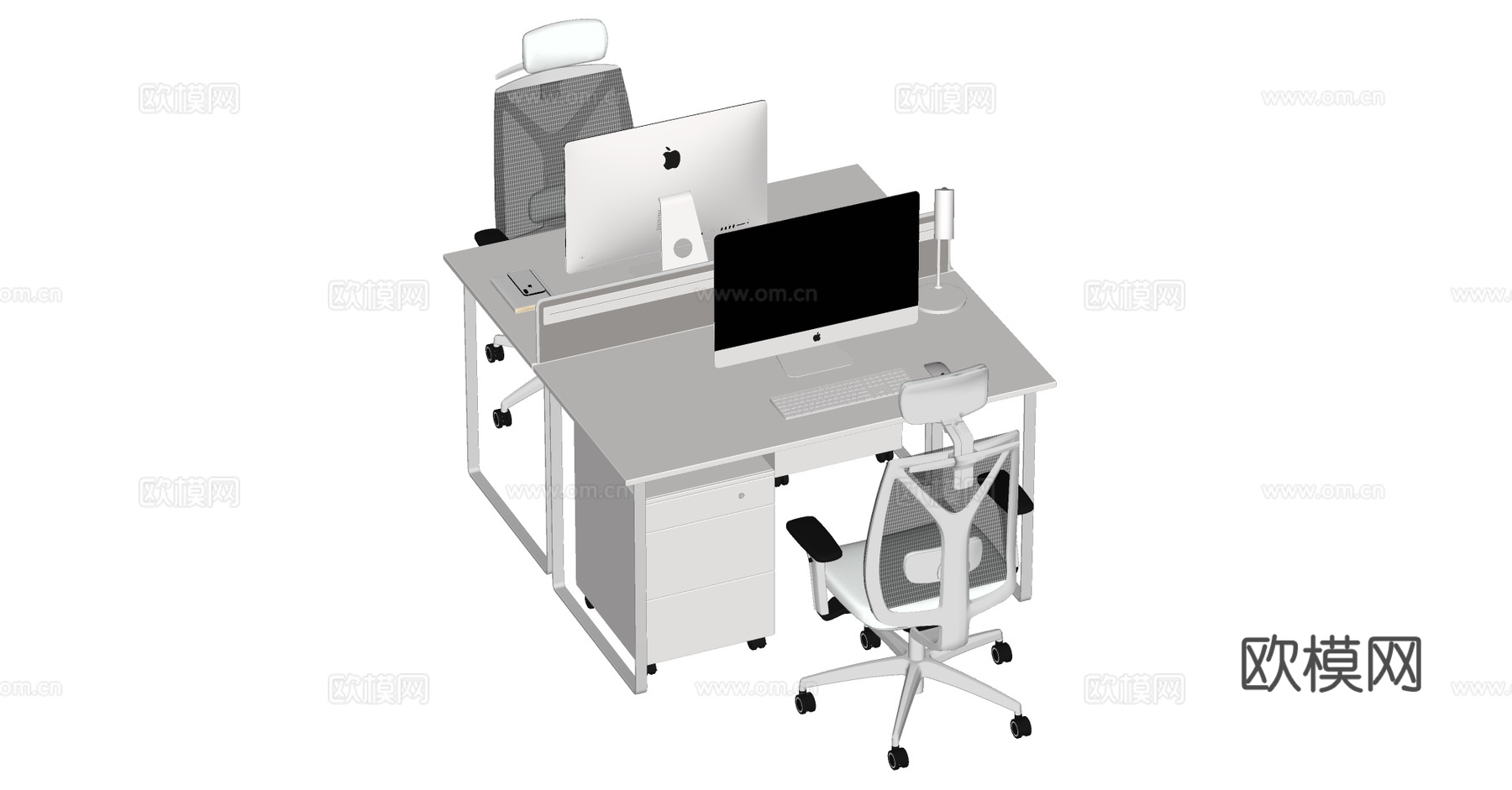 现代办公桌椅 员工工位su模型