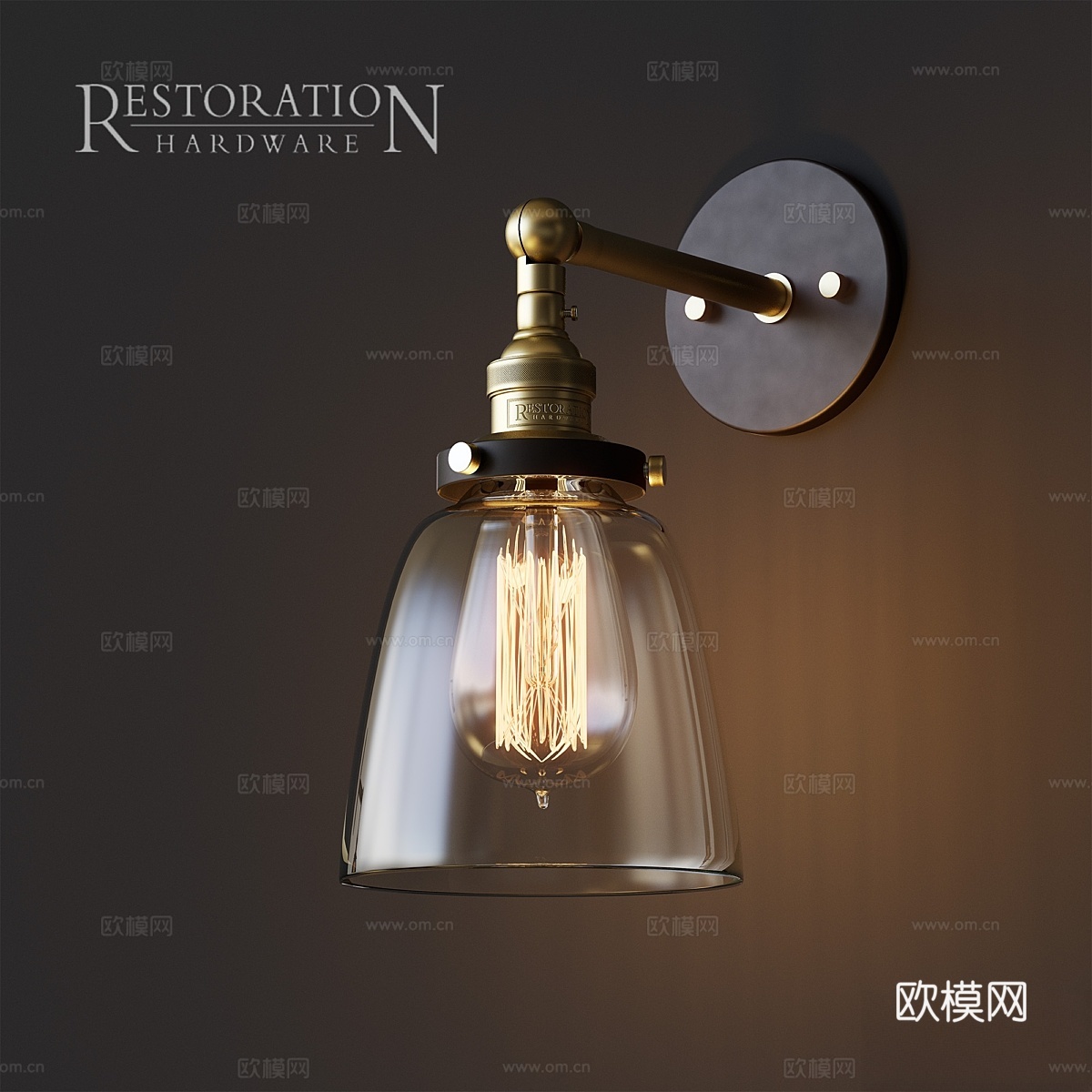 20世纪工厂灯丝透明玻璃罩壁灯3d模型下载