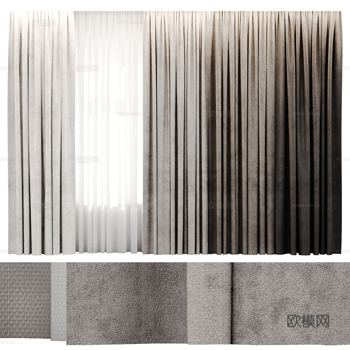 现代意式布艺窗帘3d模型