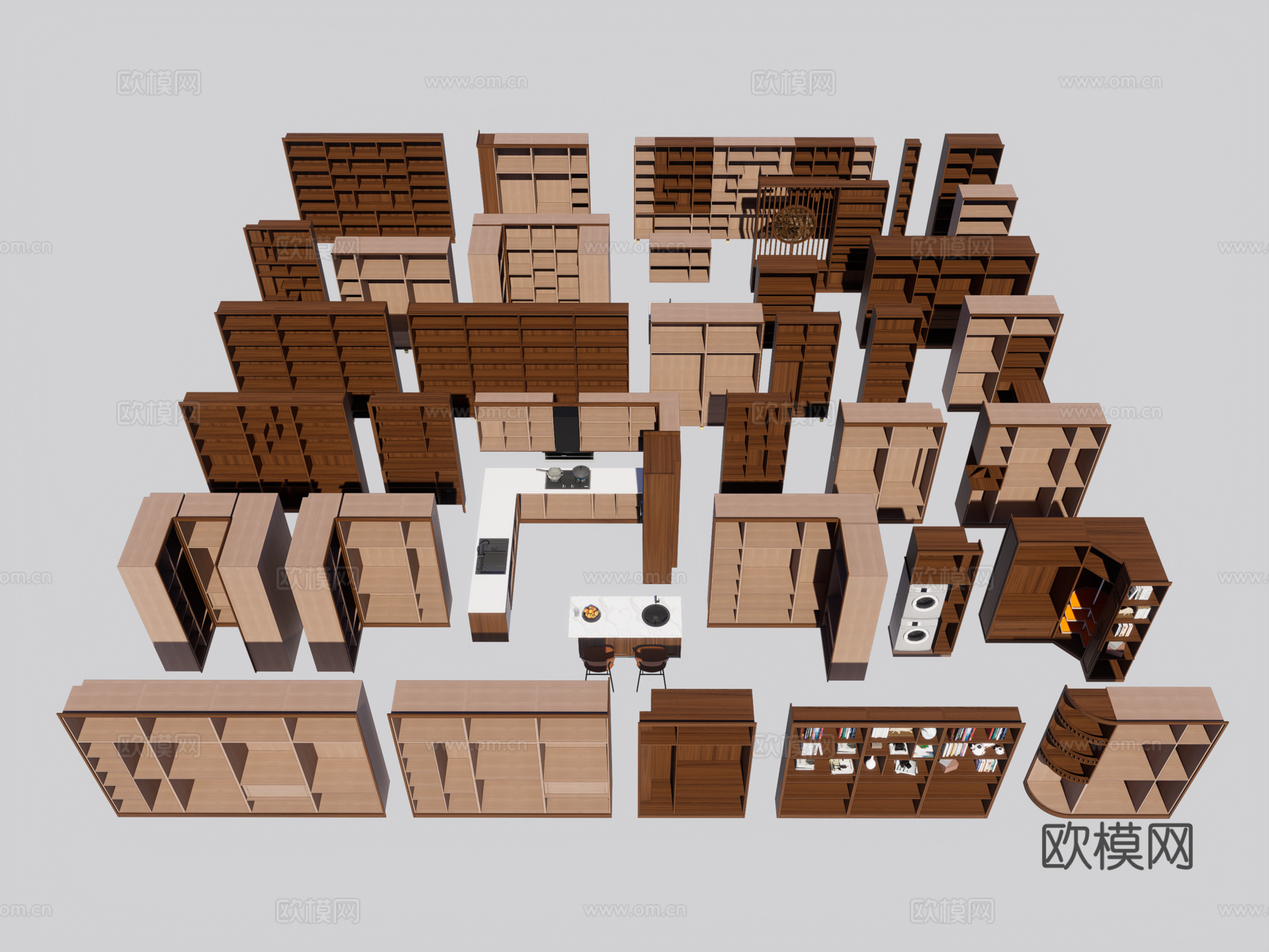 新中式衣柜 包含内部结构 书柜  厨房柜 入户鞋柜 洗衣阳台su模型