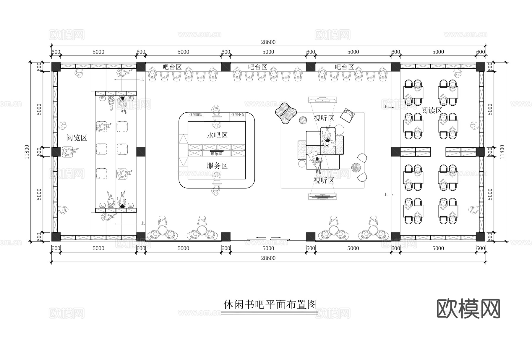 休闲书吧平面布置图cad施工图
