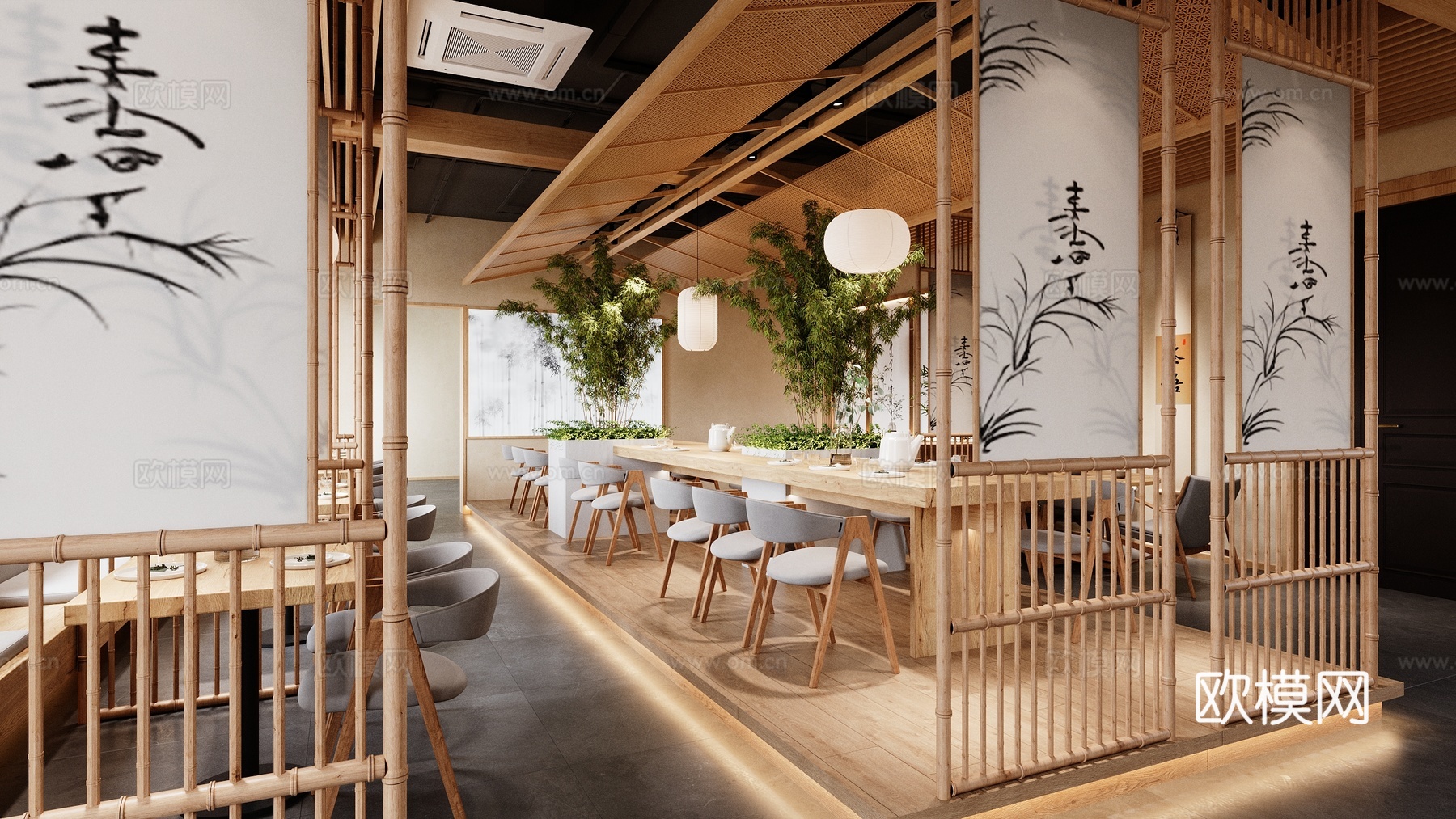 新中式素食餐厅3d模型下载（渲染图5）