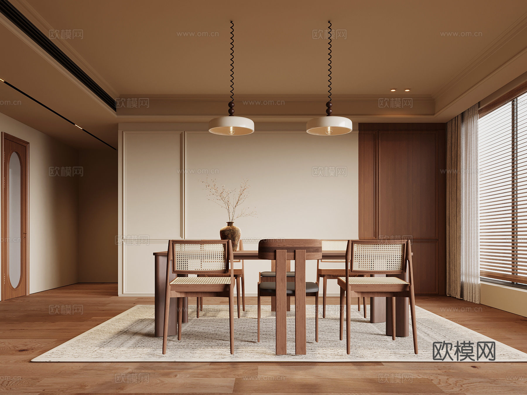 中古风餐厅 餐桌椅su模型