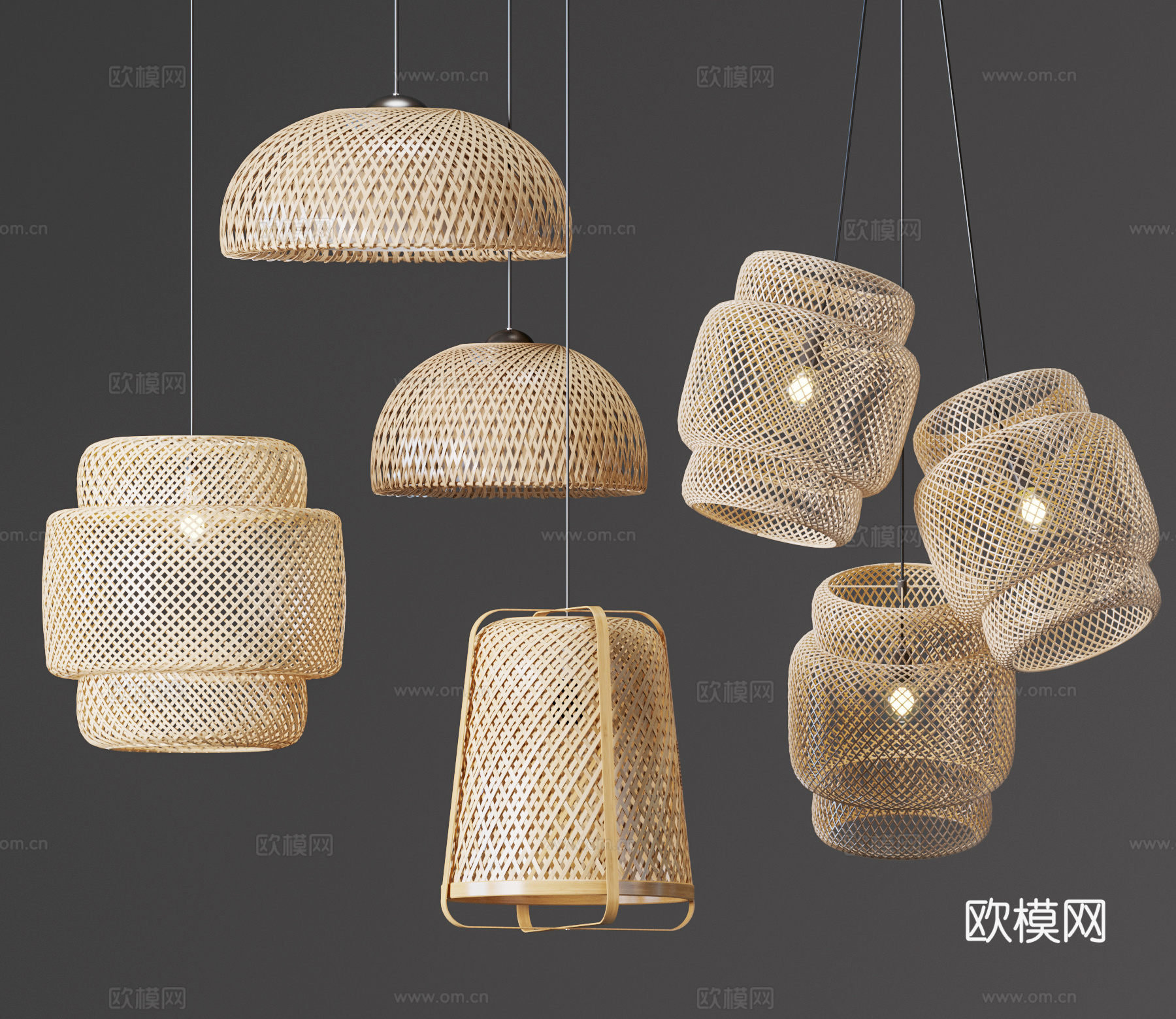 侘寂自然风藤编吊灯su模型
