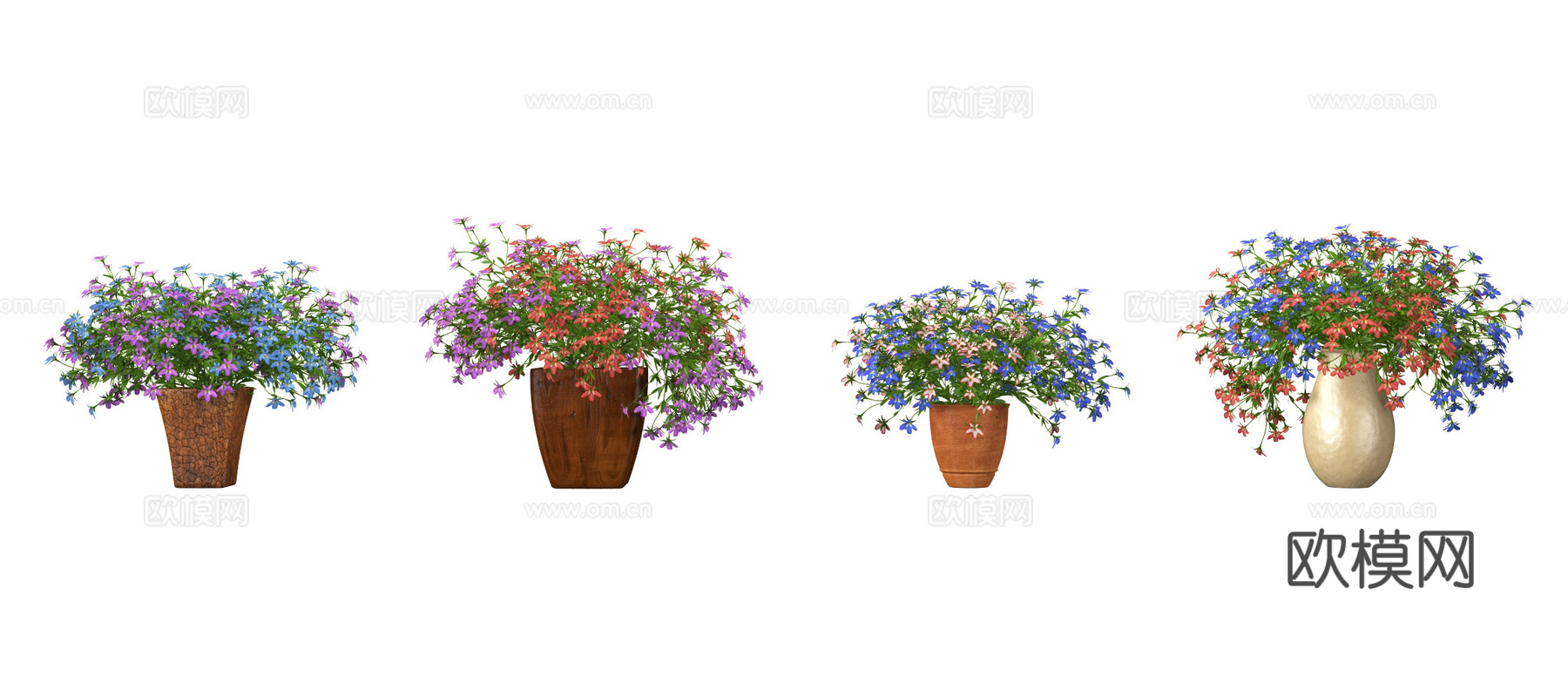 现代室内 户外陶土盆栽绿植 开花植物组合3d模型下载