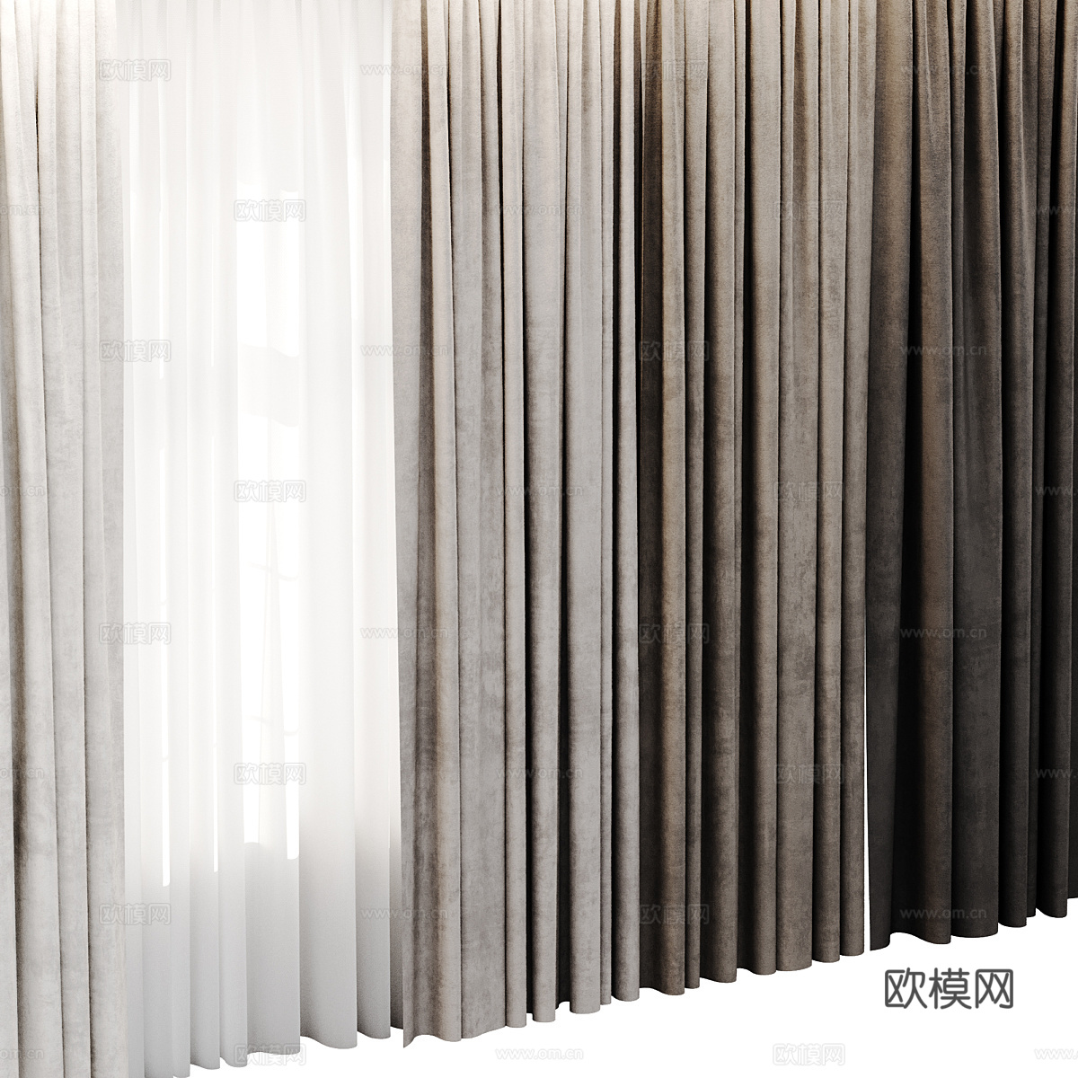 现代意式布艺窗帘3d模型
