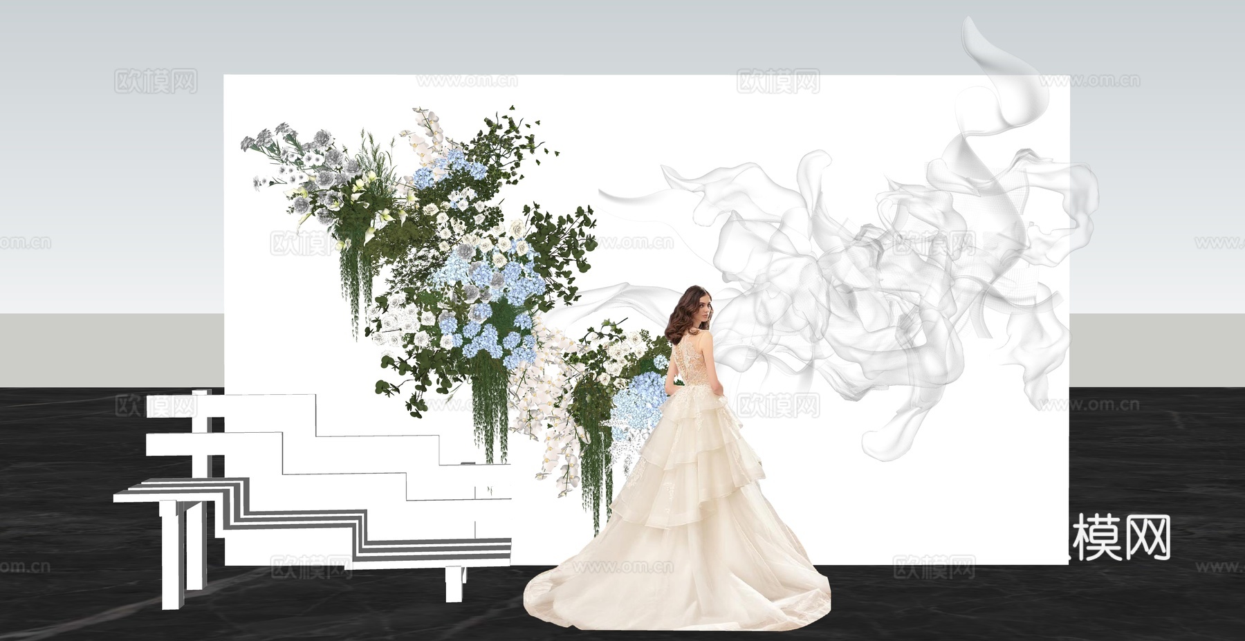 云纱网造型小众婚礼花艺美陈su模型