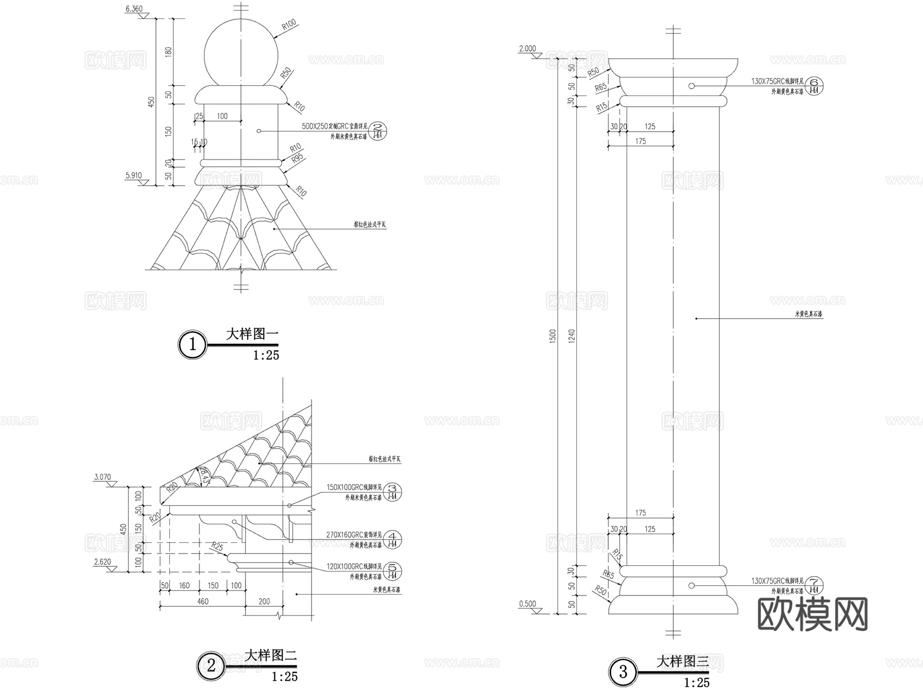 法式风格休闲景观亭CAD施工图集cad施工图