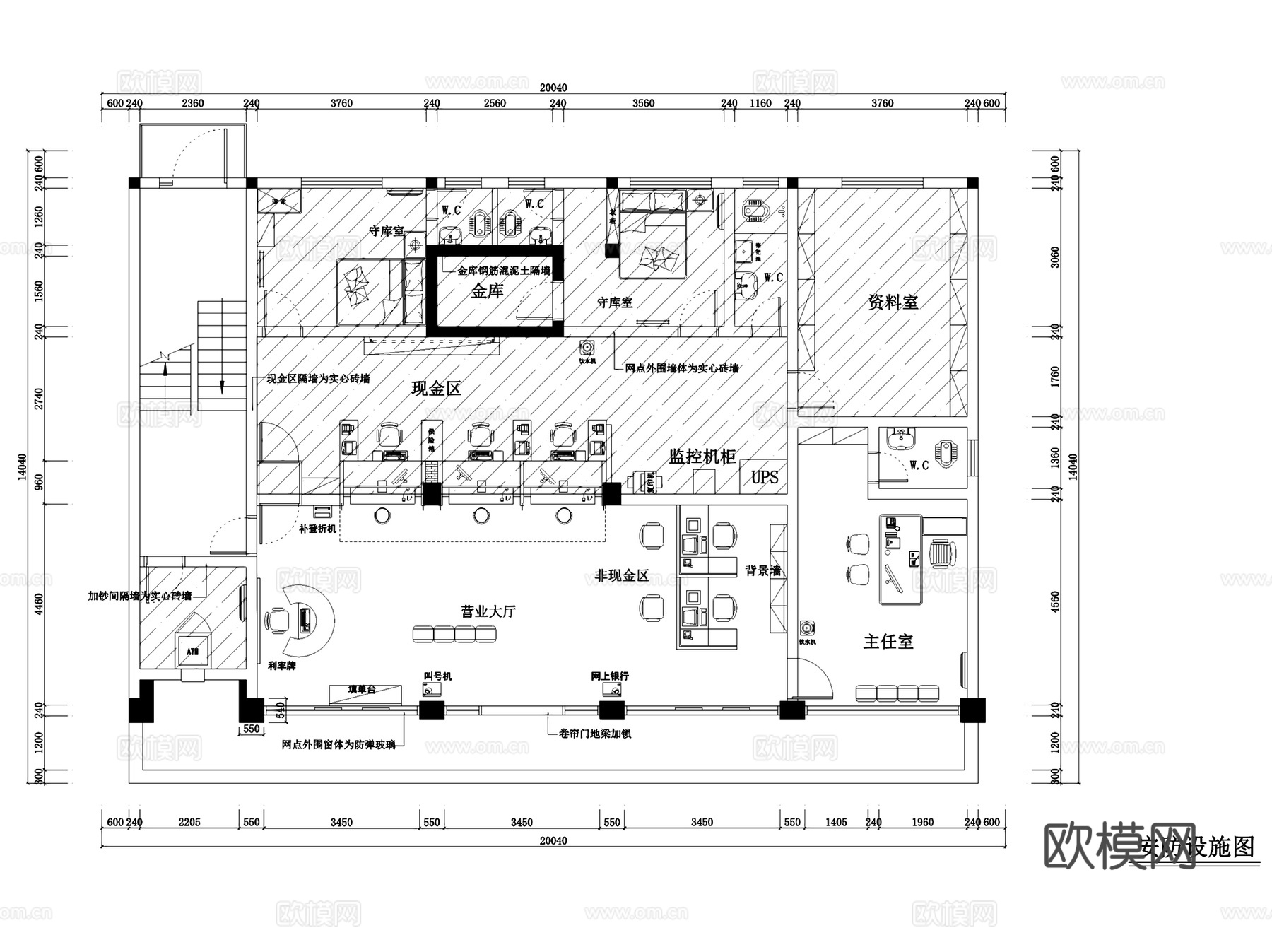 抚州宜黄农村信用联社银行室内装饰CAD施工图全套cad施工图