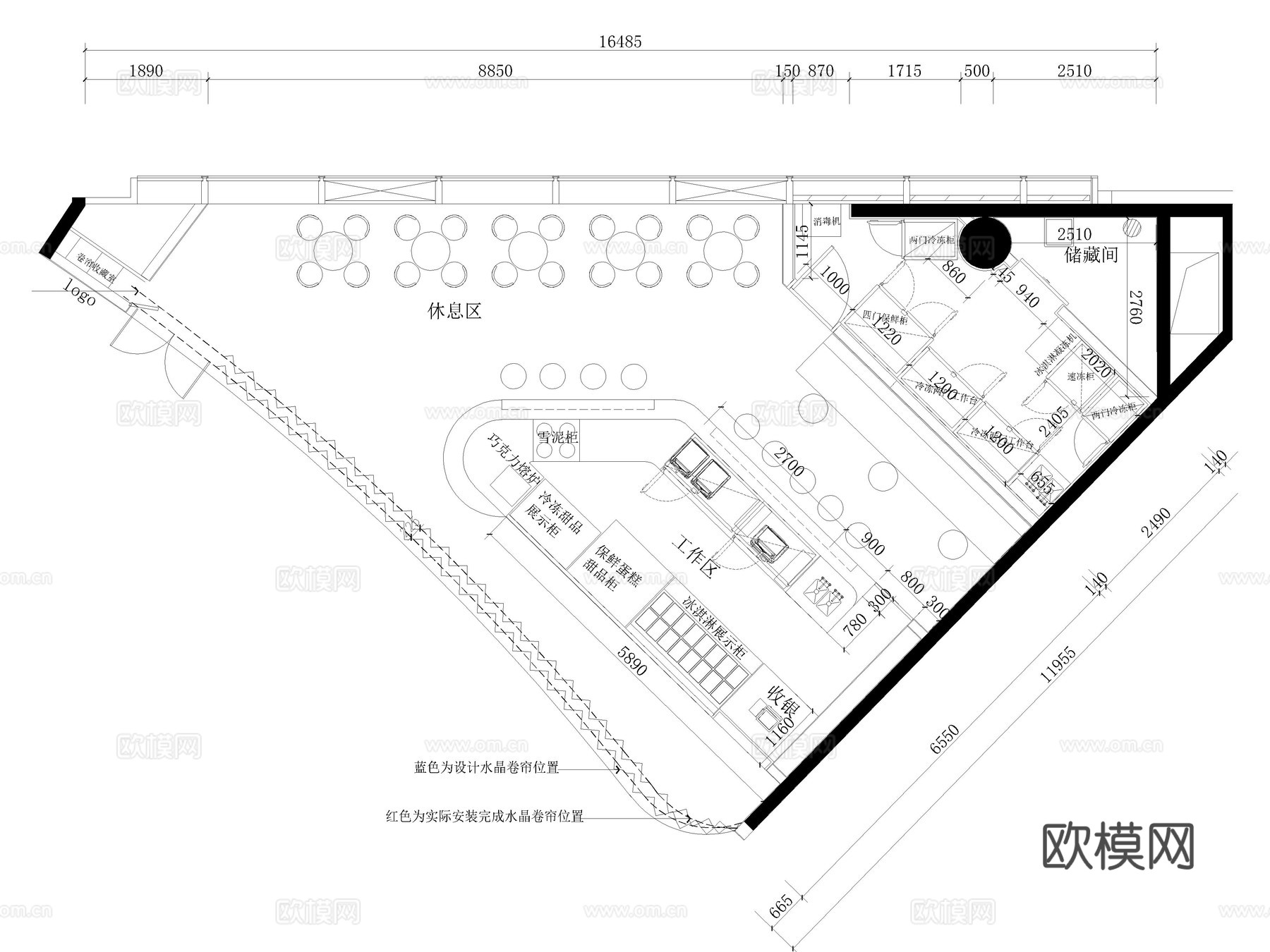7套意大利冰淇淋店雪糕甜品店CAD平面布置图cad施工图
