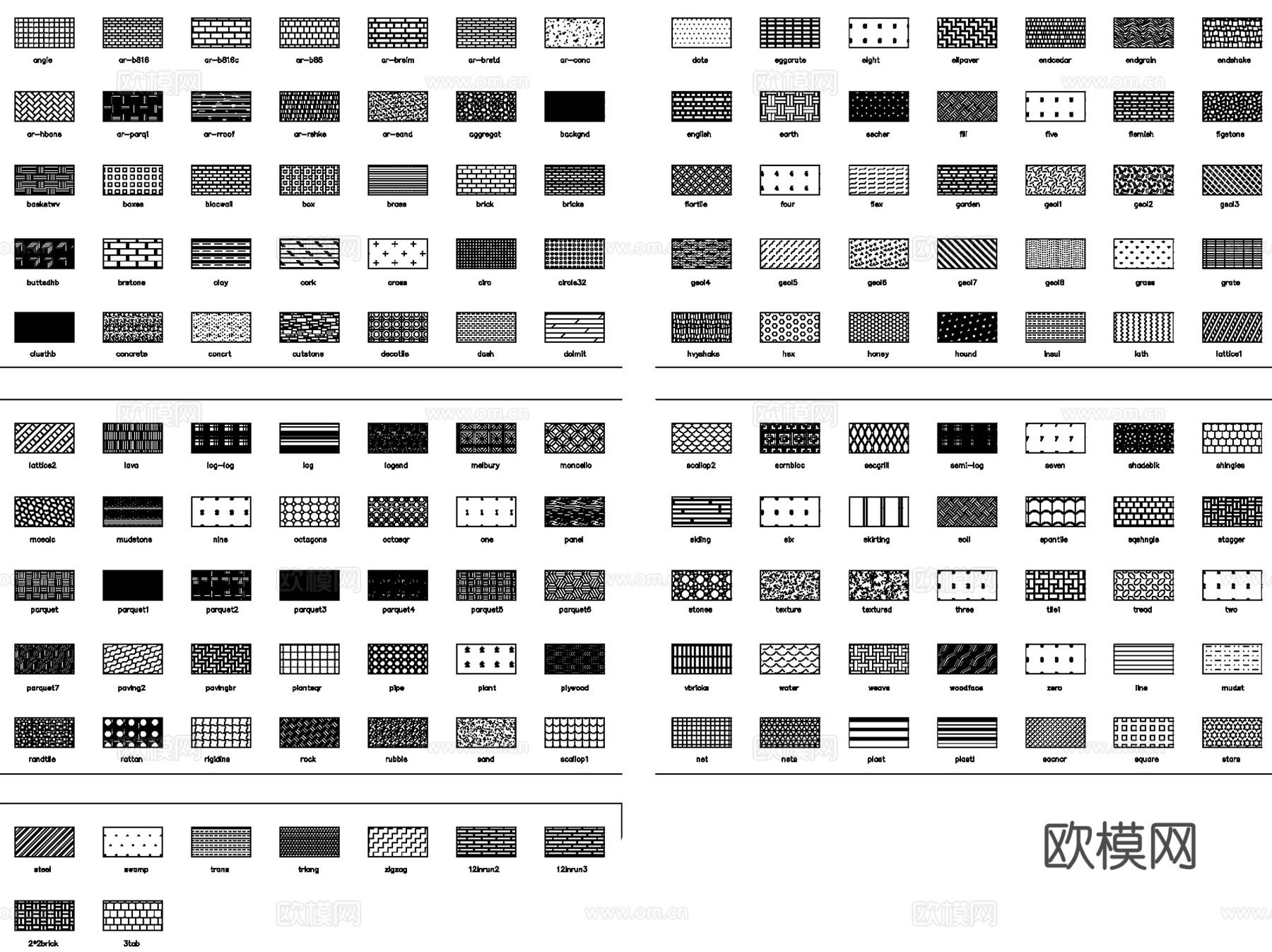 建筑景观CAD填充图案施工图集 1470个cad施工图