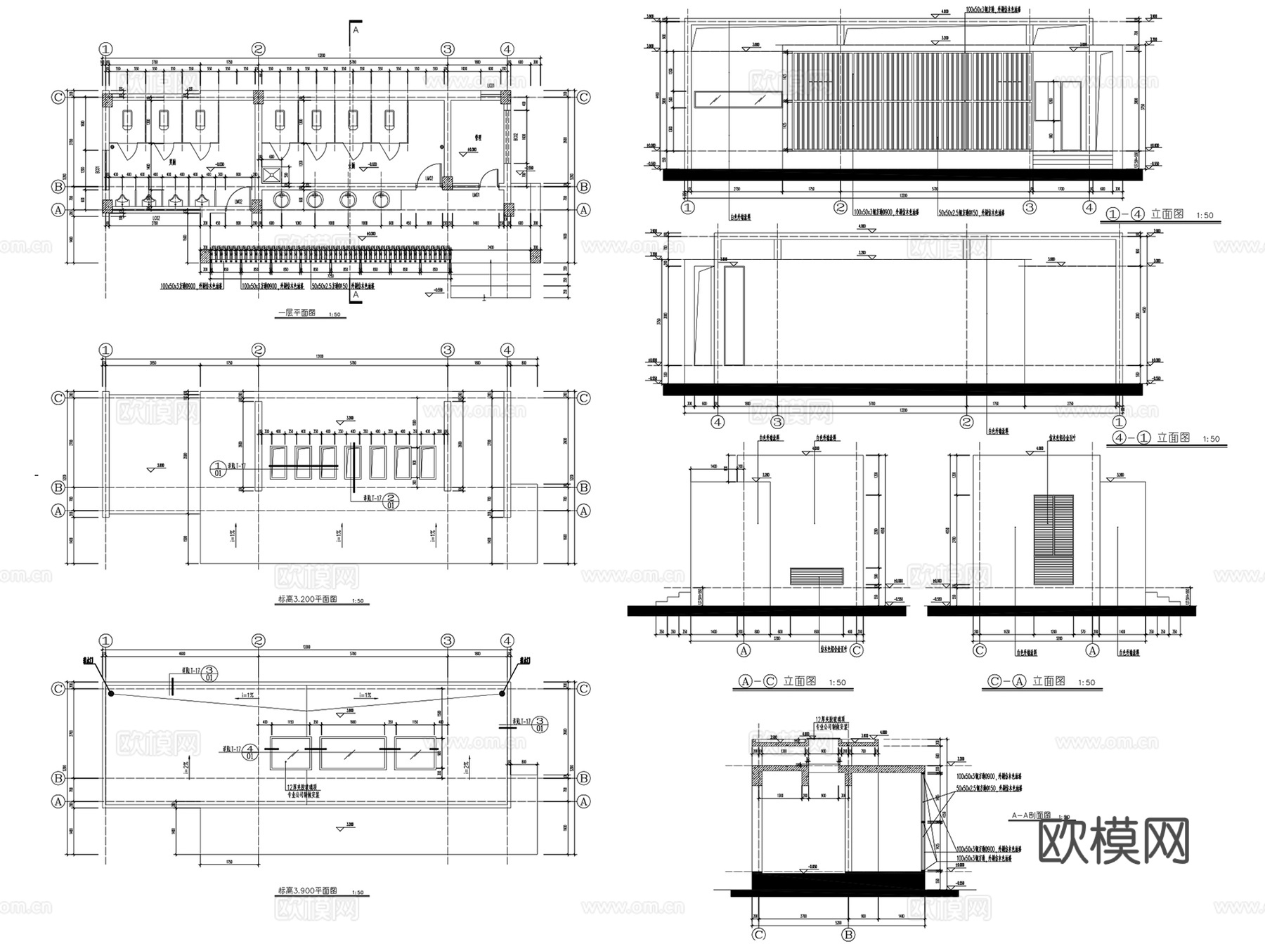 公共厕所卫生间洗手间建筑CAD施工图集 4套cad施工图