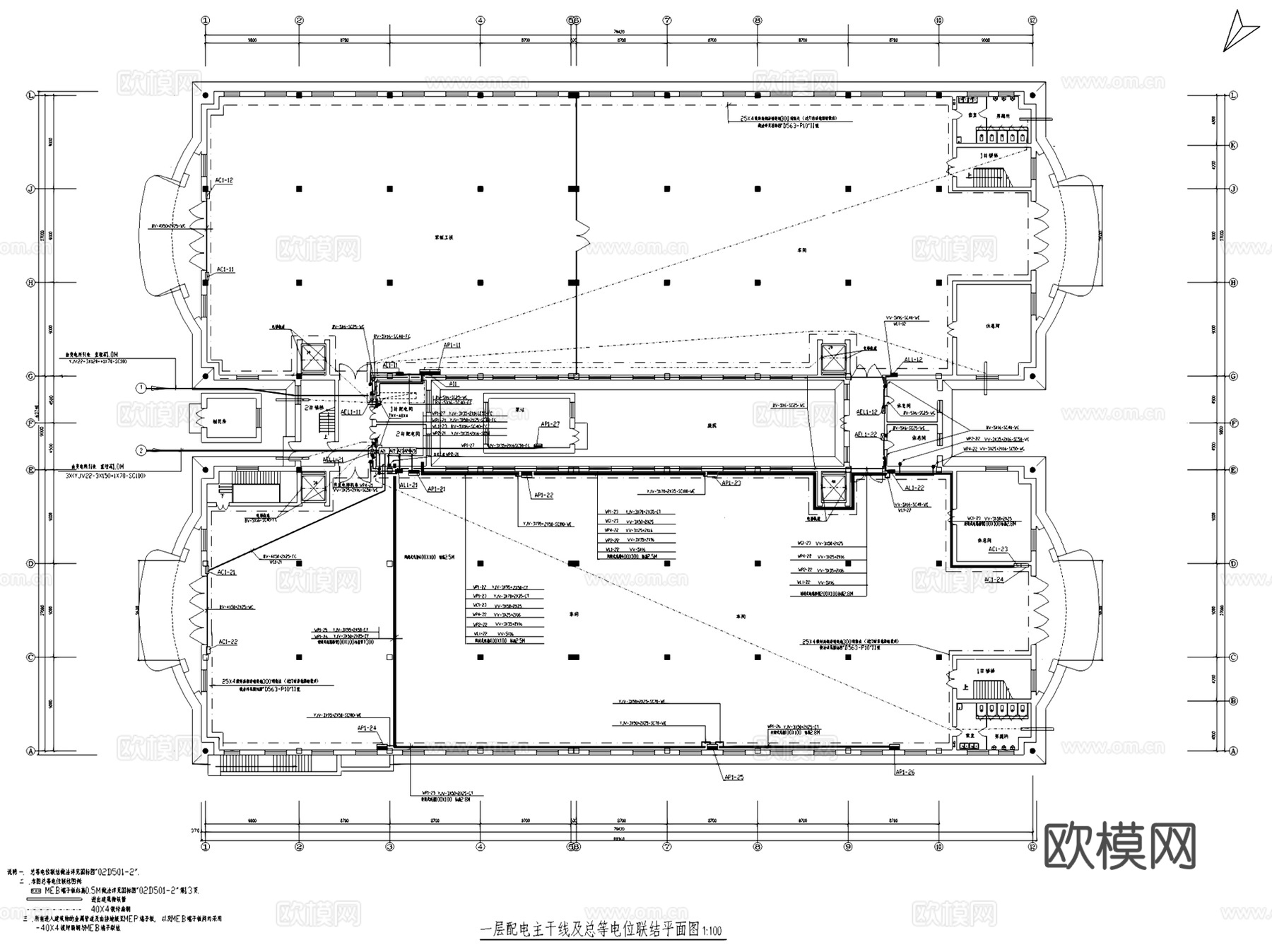 工业园工厂电气弱电照明动力系统CAD施工图集 40套cad施工图