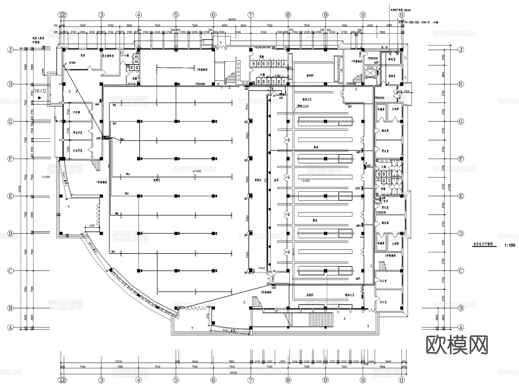 餐厅饭店食堂建筑电气工程CAD施工图集 70套cad施工图