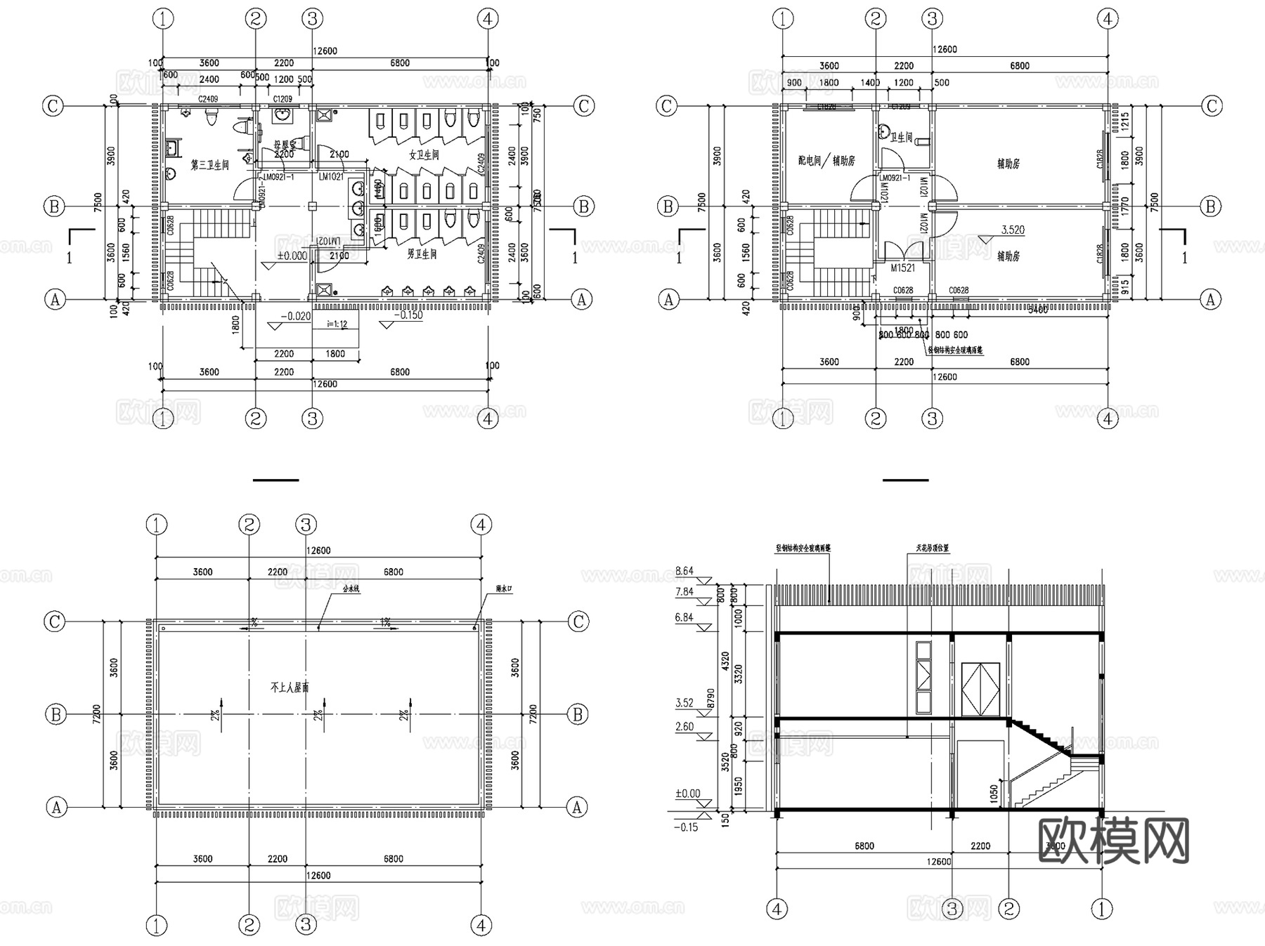 公共厕所卫生间洗手间建筑CAD施工图集 9套cad施工图
