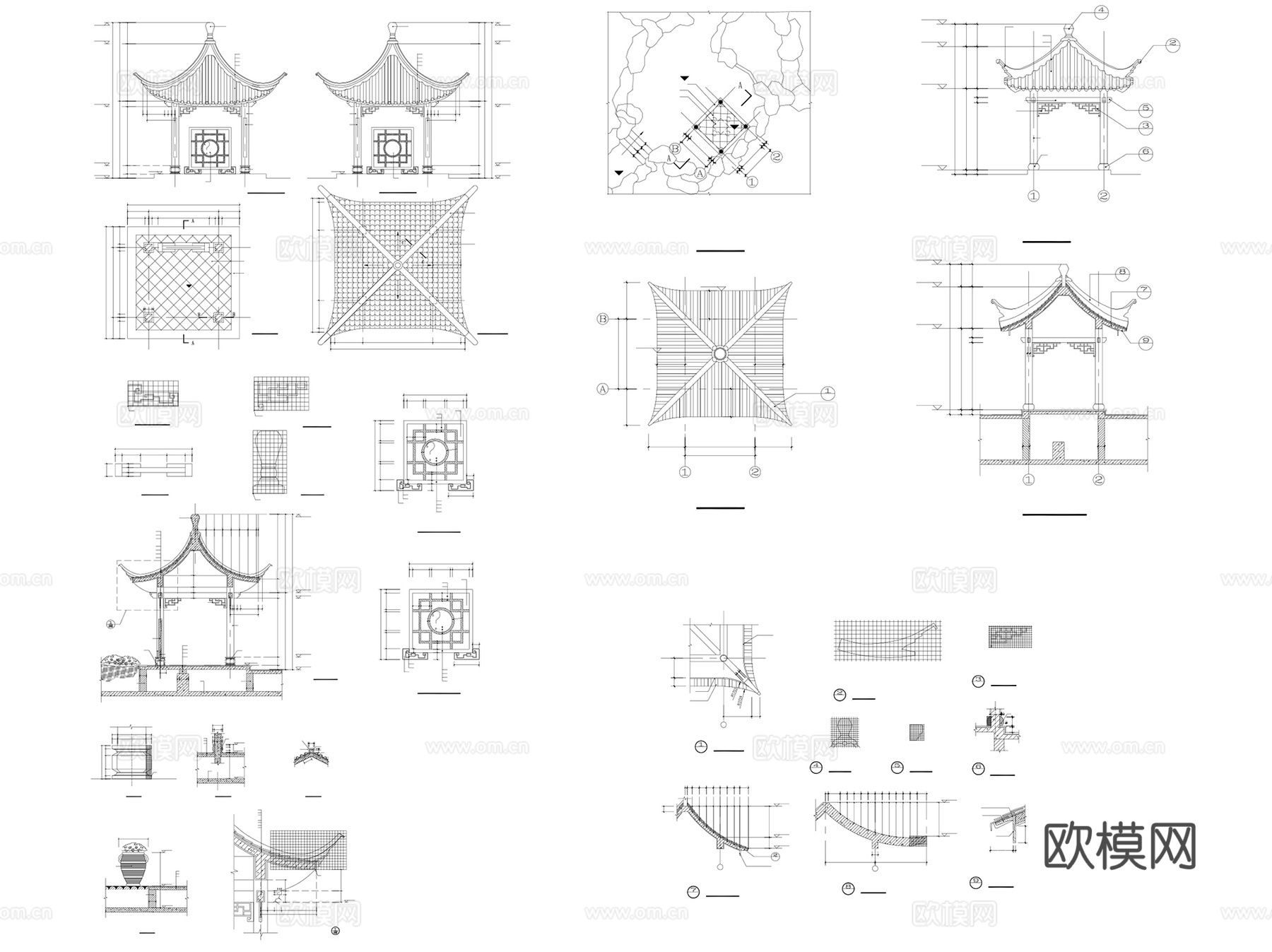 古建园林中式景观亭连廊CAD施工图集 32套cad施工图