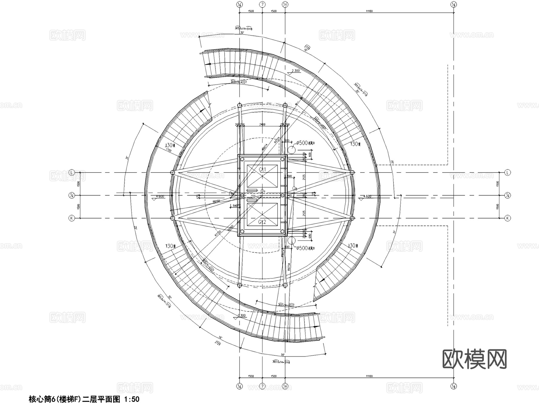 钢筋混凝土结构旋转楼梯CAD施工图集 9套cad施工图