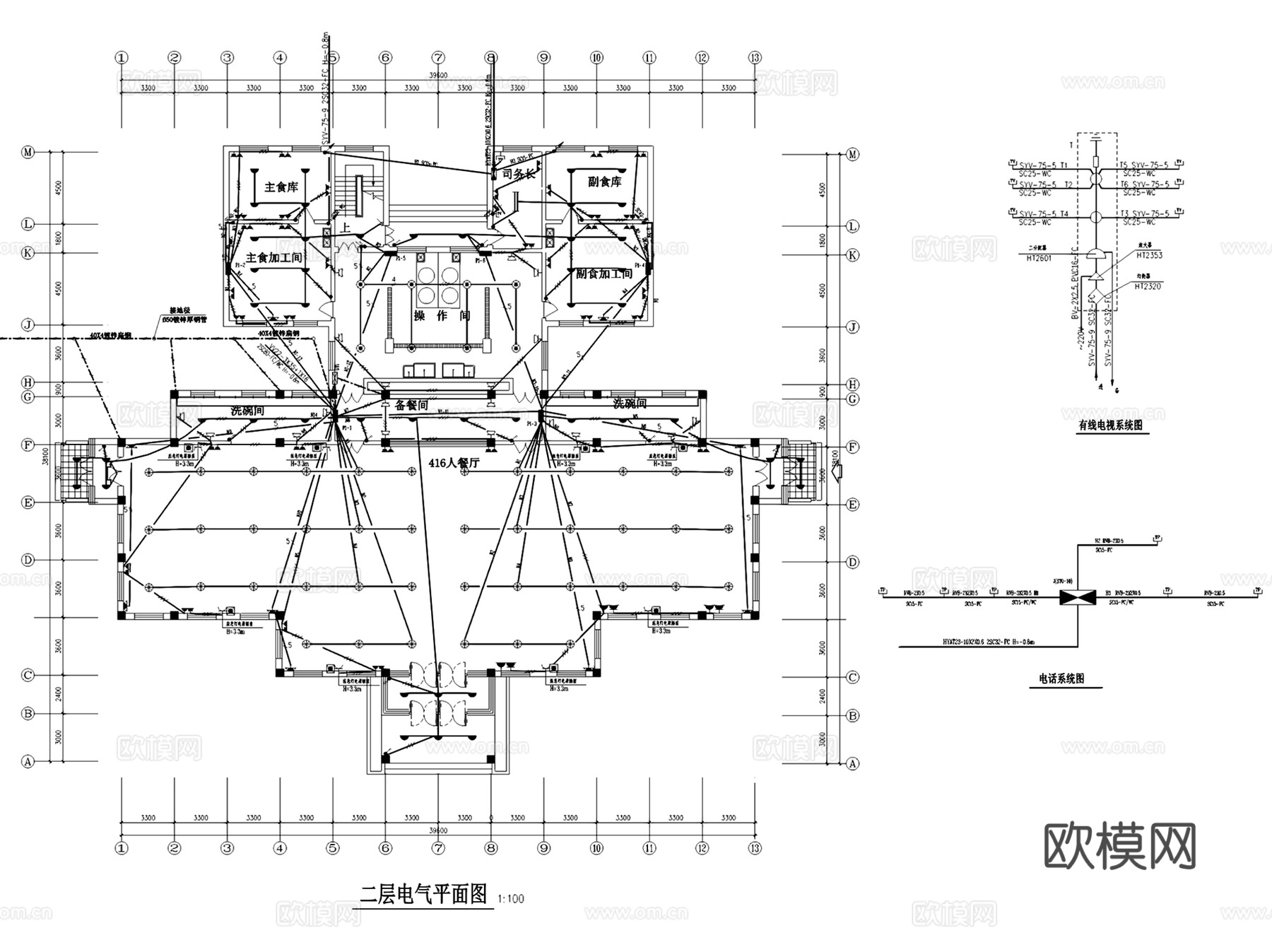 餐厅饭店食堂建筑电气工程CAD施工图集 70套cad施工图