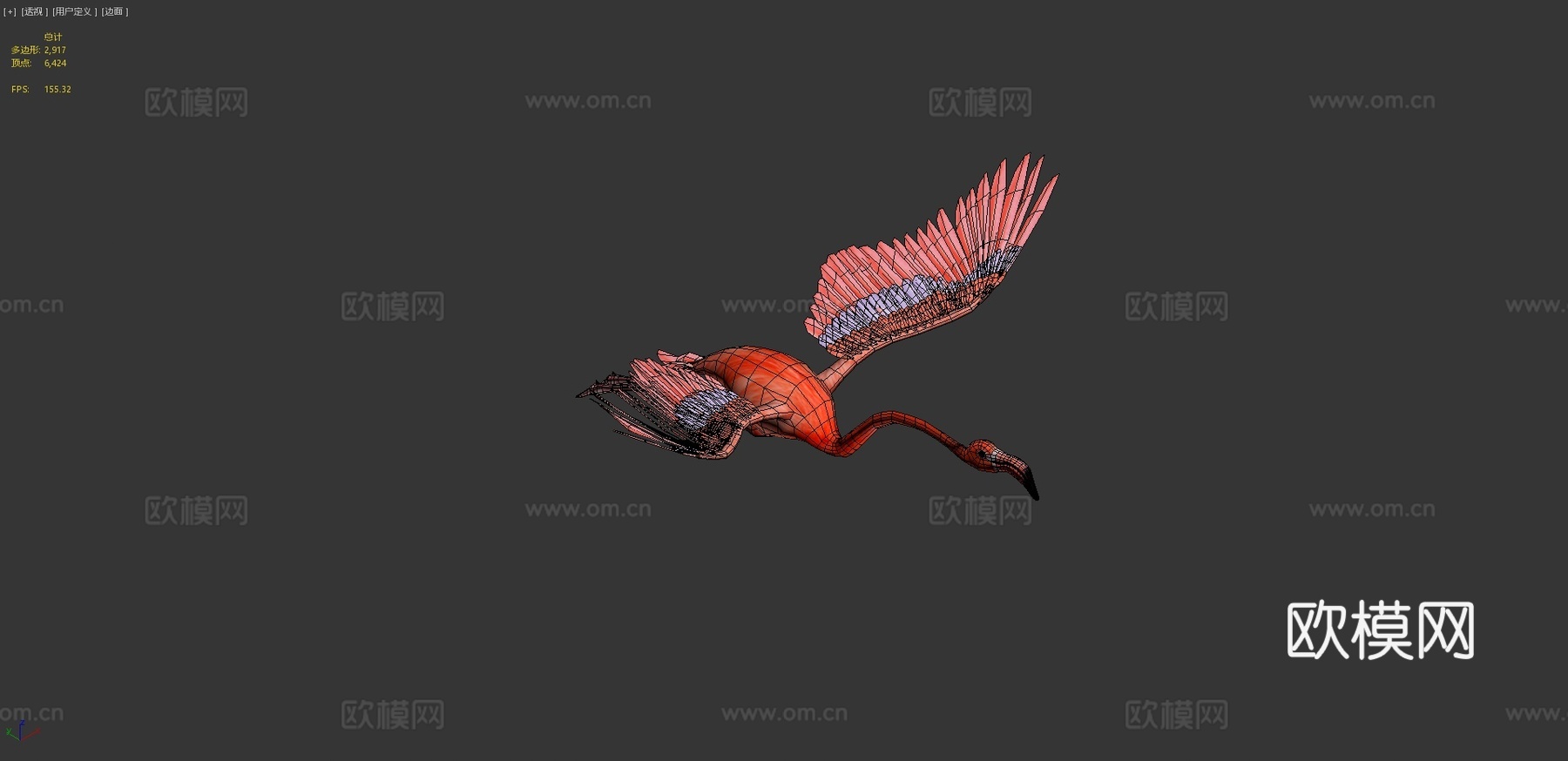 火烈鸟飞翔3d模型下载（渲染图4）