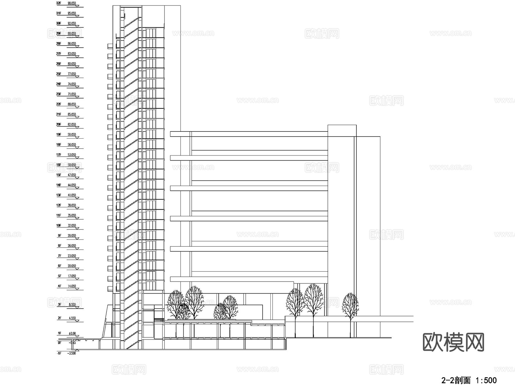 广州滨江花园住宅楼建筑平立剖及户型图CAD施工图集cad施工图