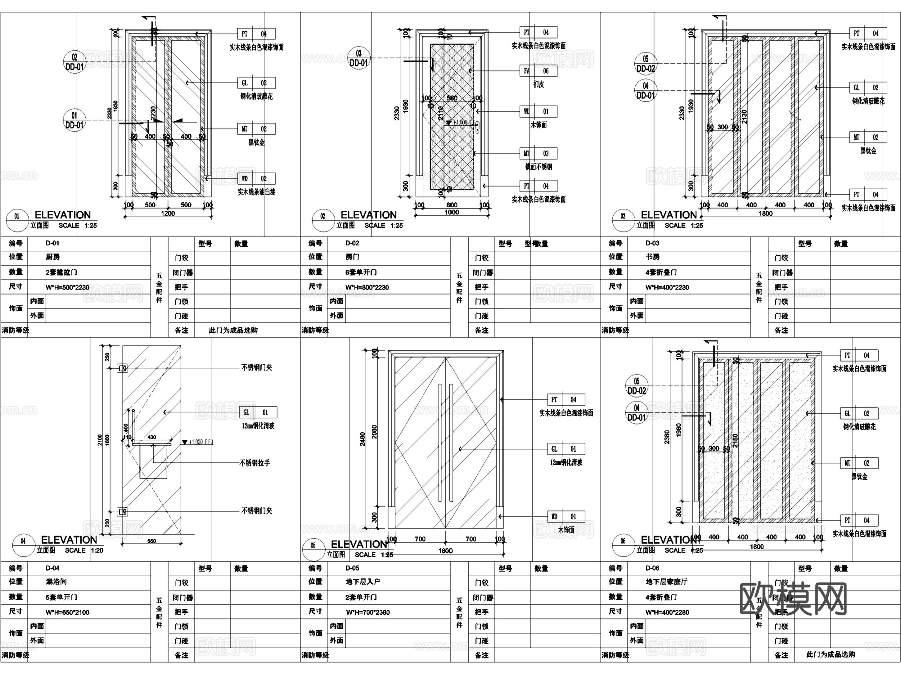 各类型室内装饰门节点大样详图CAD施工图集cad施工图