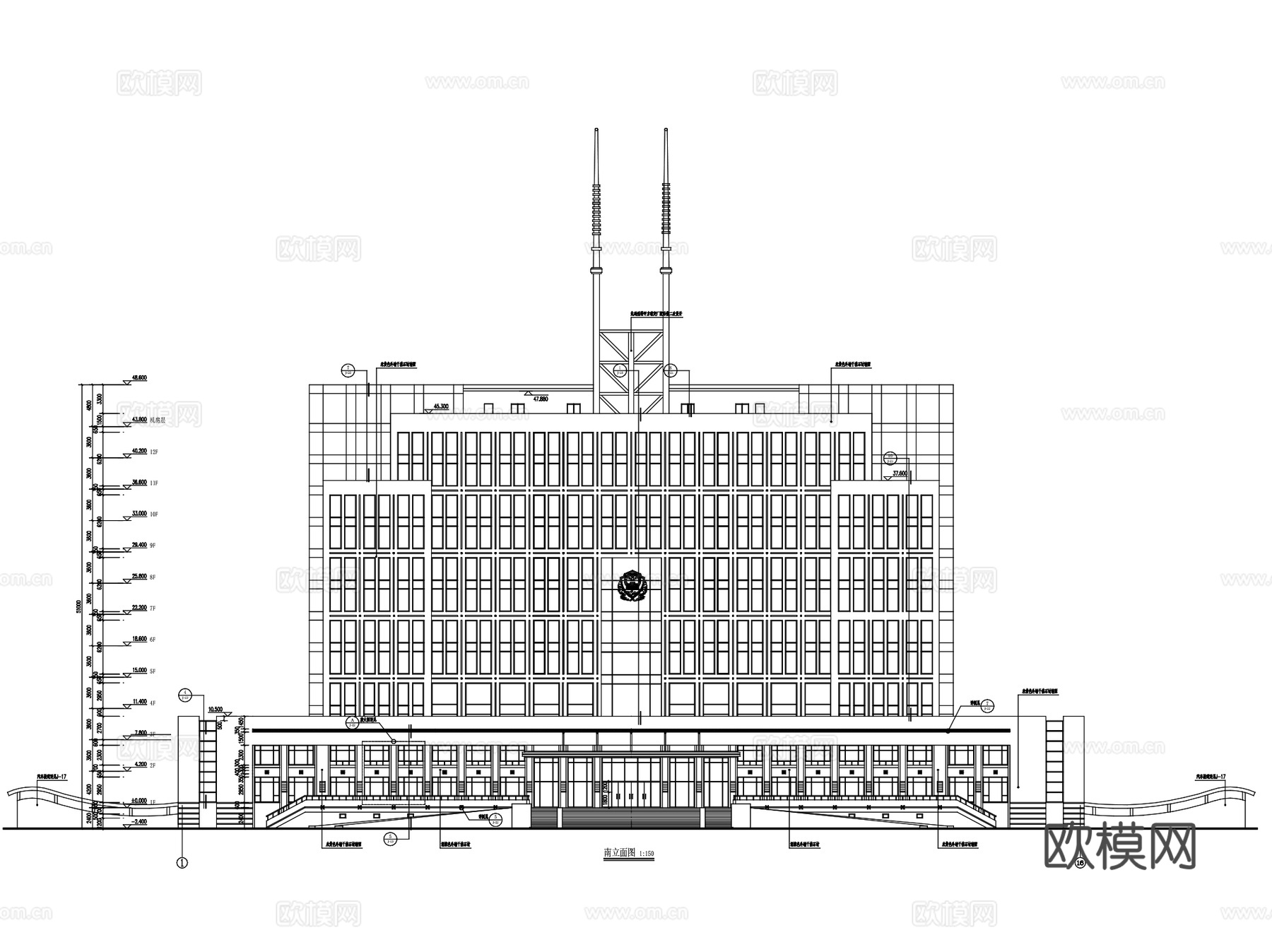 呼和浩特交警指挥中心建筑CAD施工图全套cad施工图