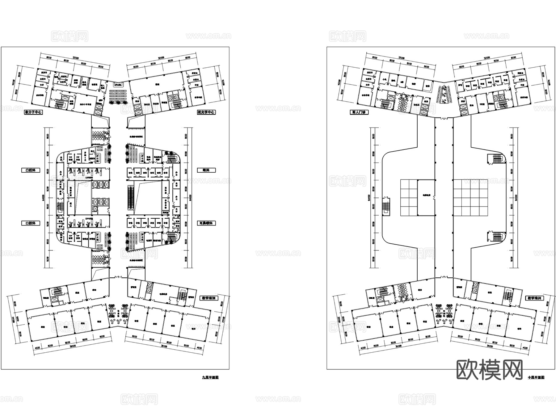 北京空军总医院门诊医技空勤大楼建筑平面CAD施工图+文本cad施工图
