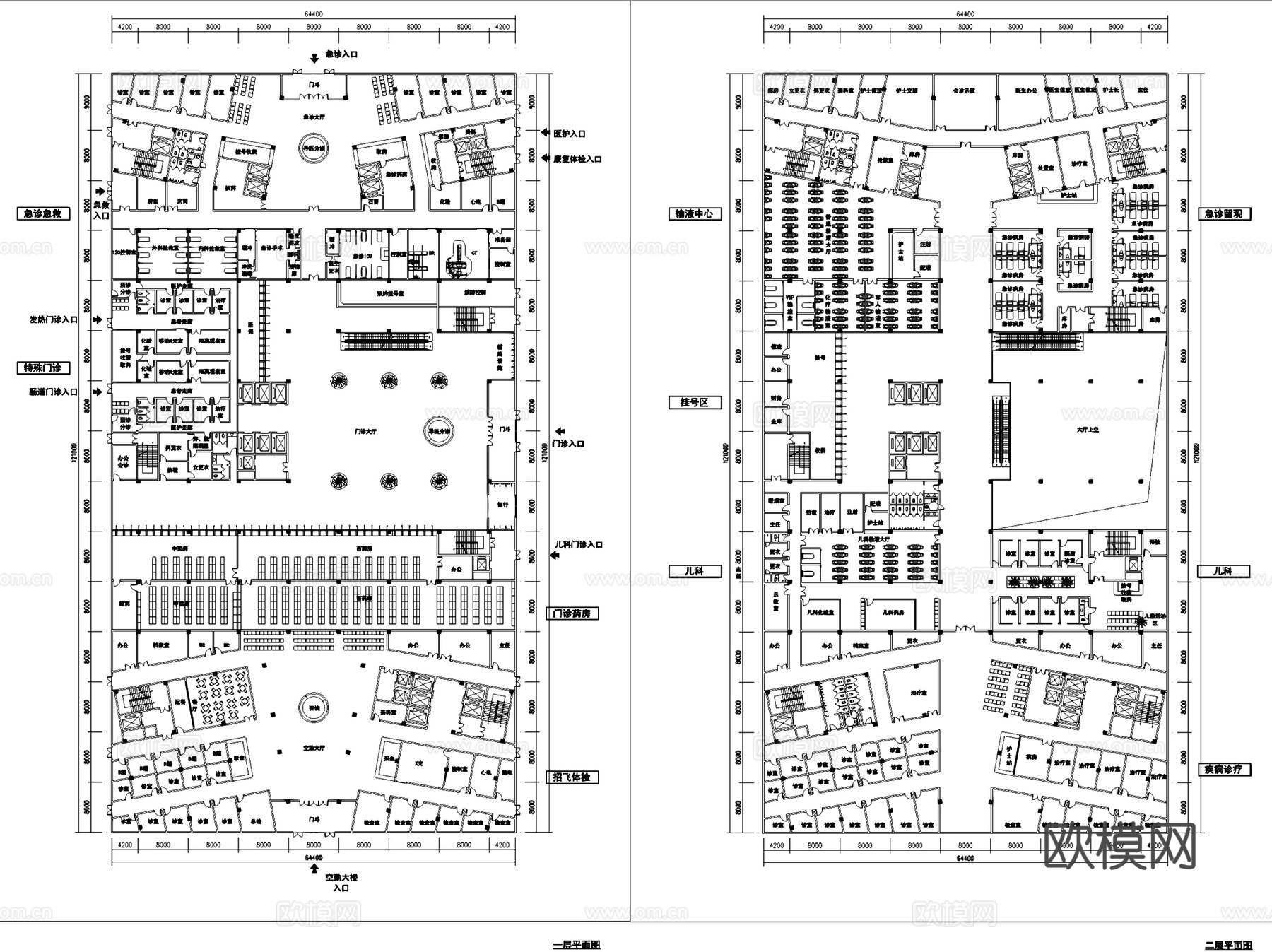 北京空军总医院门诊医技空勤大楼建筑平面CAD施工图+文本cad施工图