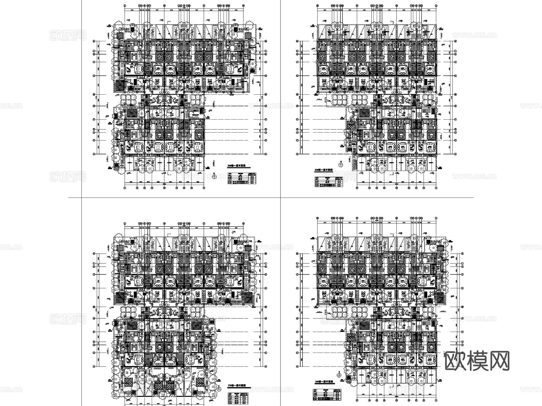 合院别墅联排居住建筑CAD施工图16套cad施工图