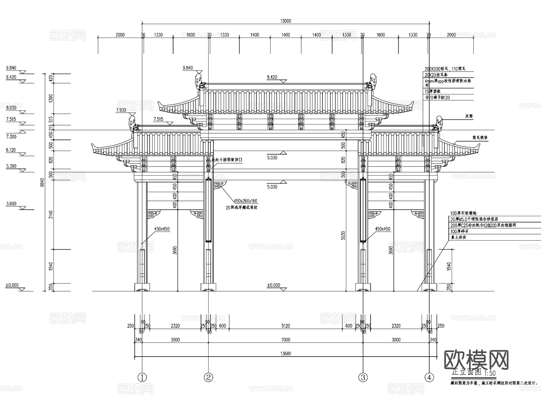 古建筑园林牌坊牌楼CAD扩初施工图集 7套cad施工图