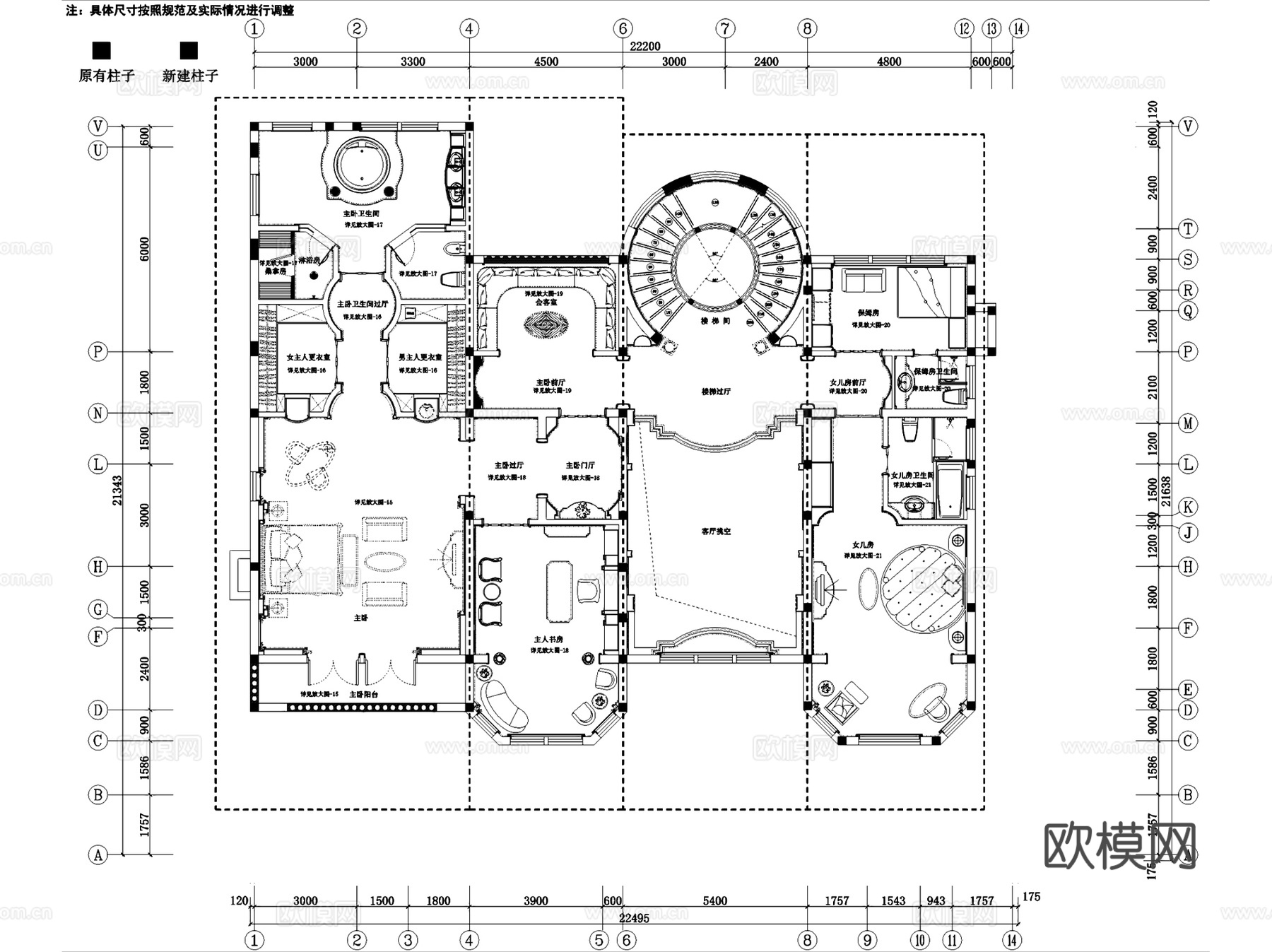 常熟名流世纪庄园丰泽岛三层别墅室内装饰CAD施工图整套cad施工图