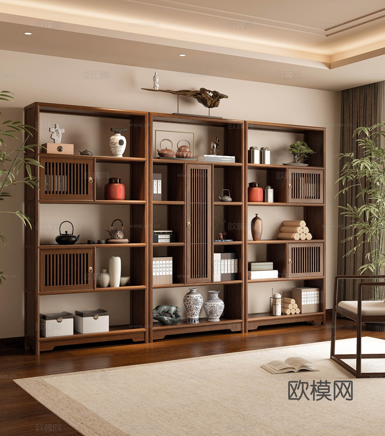 新中式博古架3d模型下载
