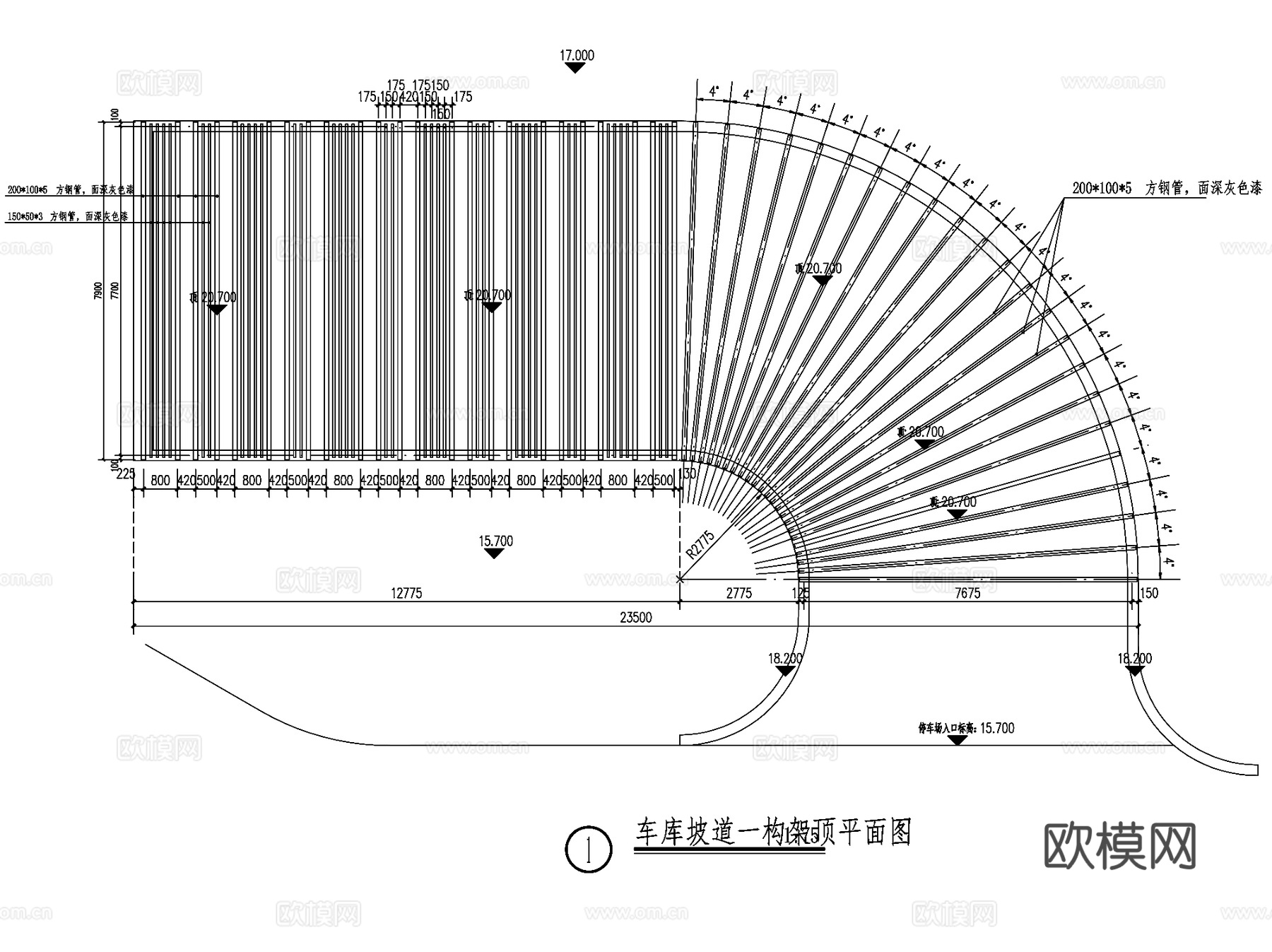 地下车库停车场入口廊架景观CAD施工图集 5套cad施工图