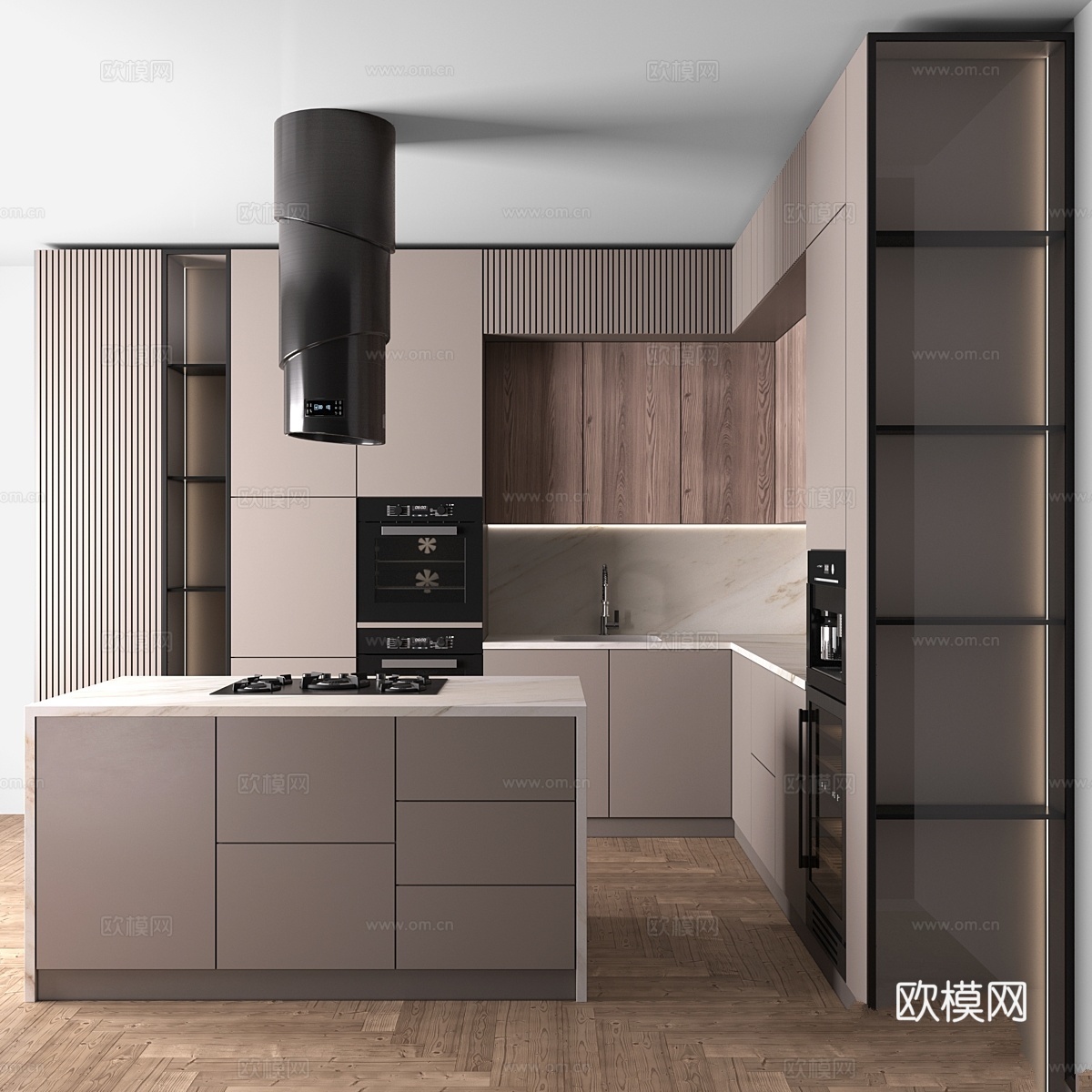 现代厨房55（角落厨房）3d模型下载