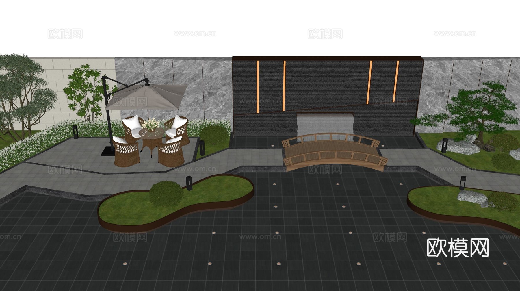 新中式鸟瞰庭院 居家庭院 别墅庭院 庭院景观 休闲庭院 花园su模型